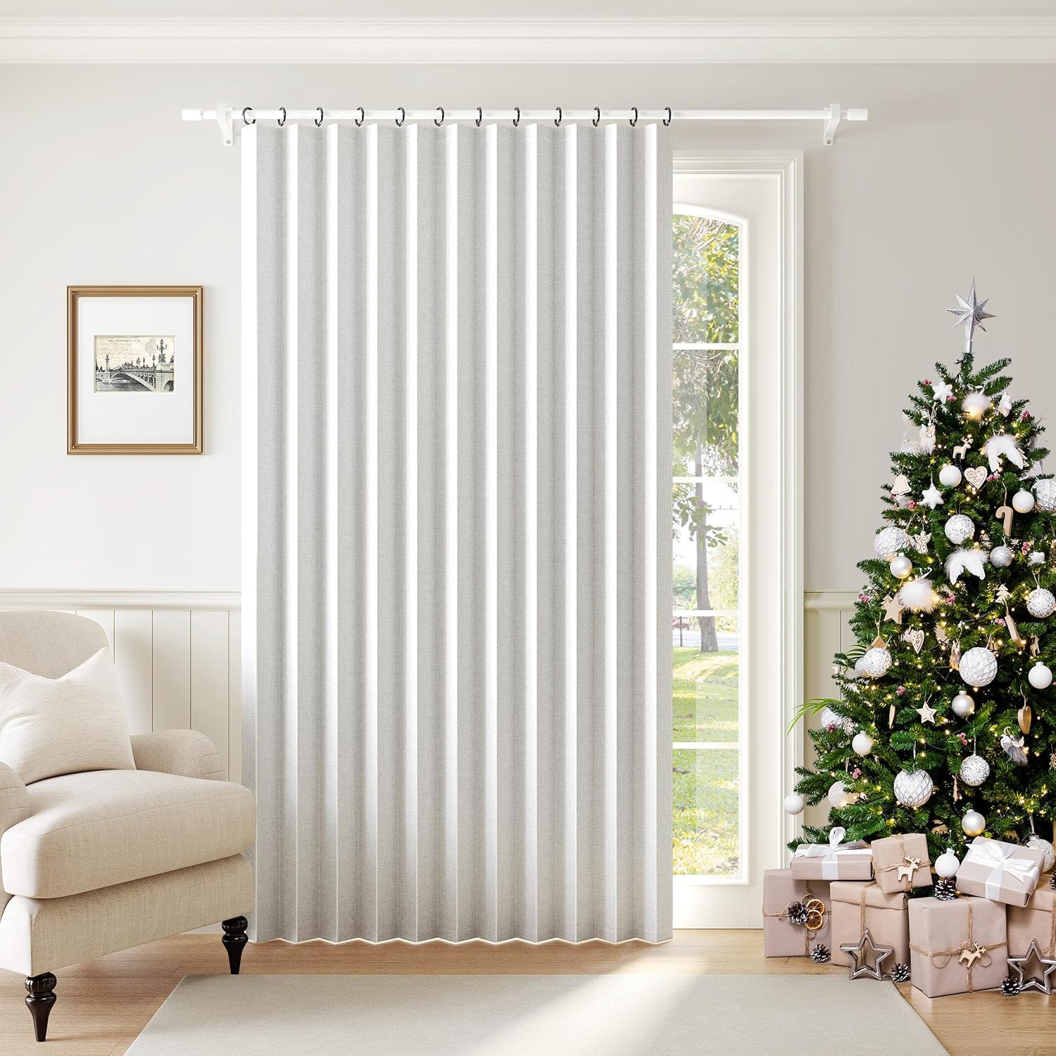 Treatmentex Folding Pleated Extra Wide Room Divider Blackout Curtains for Living Room Bedroom, White Full Blackout Curtains with Hooks for Patio Door, Wall Closet, 60"x84" 1 Panel, Accordion Style