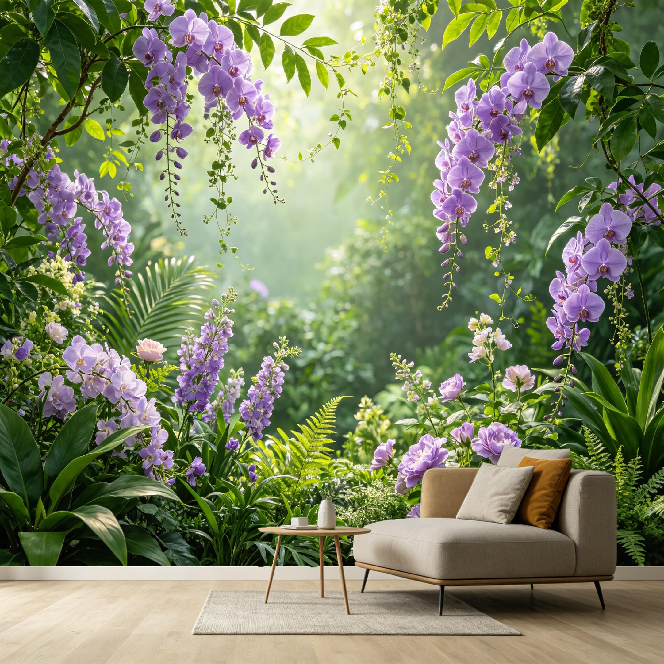 Custom Size Wall Murals Botanical Tropical Garden Purple Orchids Watercolor Modern SelfAdhesive Wall Fabric Removable Large Wallpaper for Photo Living Room Interior Decor