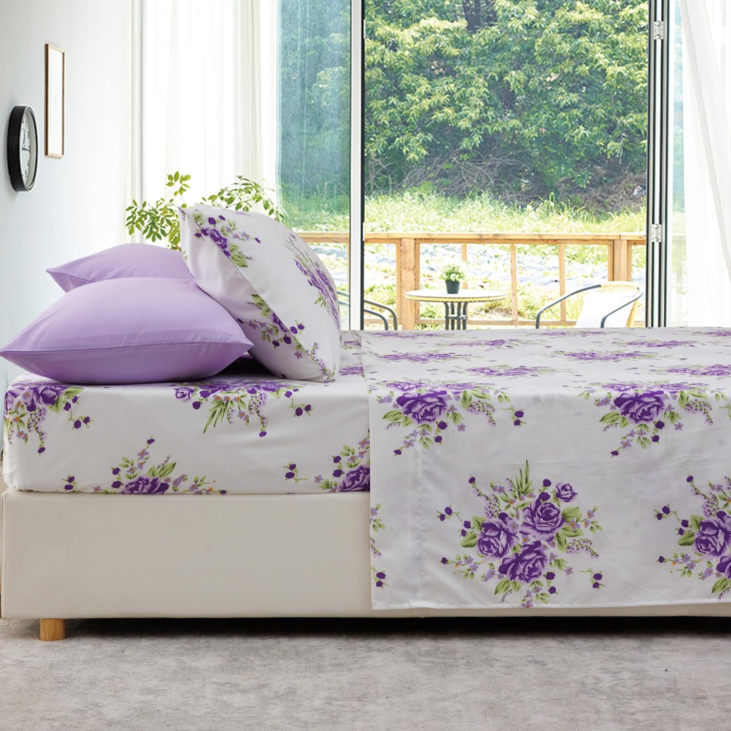 Spirit Linen King Size Bed Sheets Set Deep Pockets - 6PC Floral Ultra Soft Microfiber Bed Sheets - Easy to Clean, 90 Thread Count Sheets with Fitted Sheet, Flat Sheet & Pillowcases (Pink Lavender)