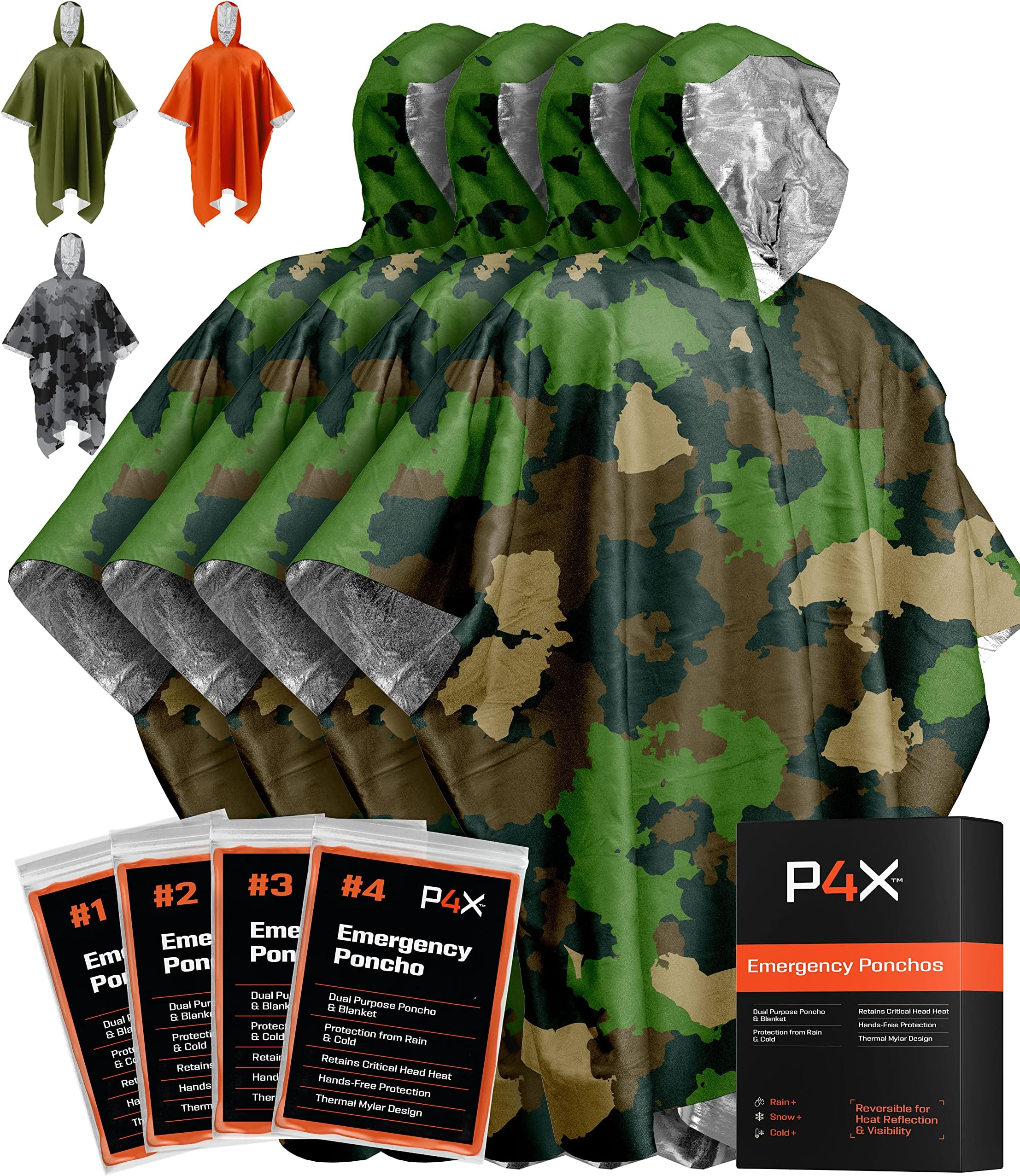 Notfalldecken & Regenponcho Hybrid Survival Ausrstung und Ausrstung - Robuste, wasserdichte Campingausrstung Outdoor Decke - 4 Stck