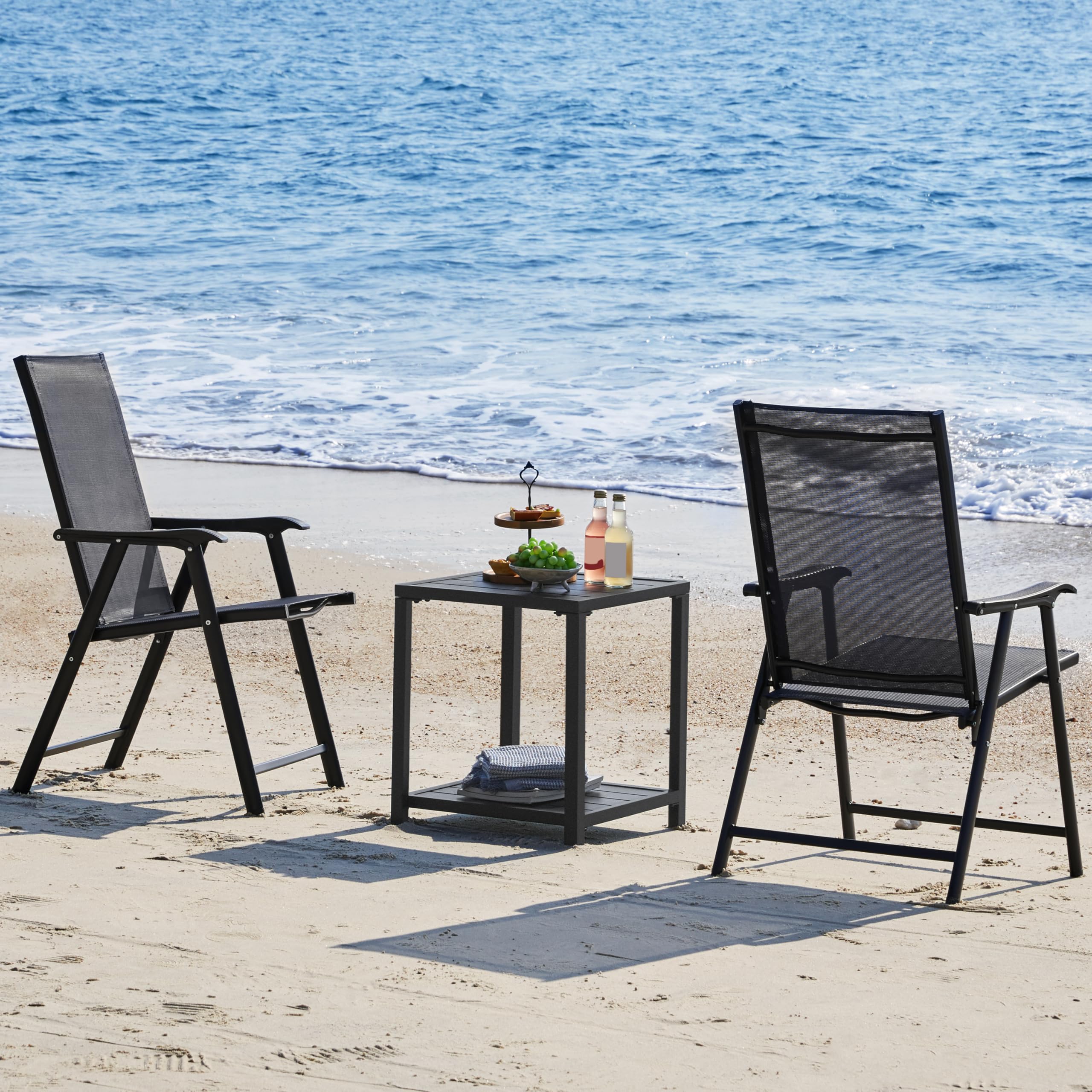 Yaheetech Tavolo da Giardino con Ripiano in Metallo Tavolino Quadrato di Servizio con Doghe per Esterno Patio Bistrot Terrazza 45 x 45 x 54 cm Nero