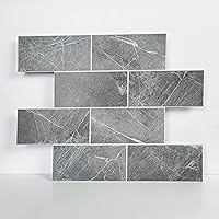 Vista 11 de Colamo Paquete de 5 azulejos de mosaico de piedra sintética de cemento gris claro para salpicaduras de cocina, calcomanías de azulejos de pared