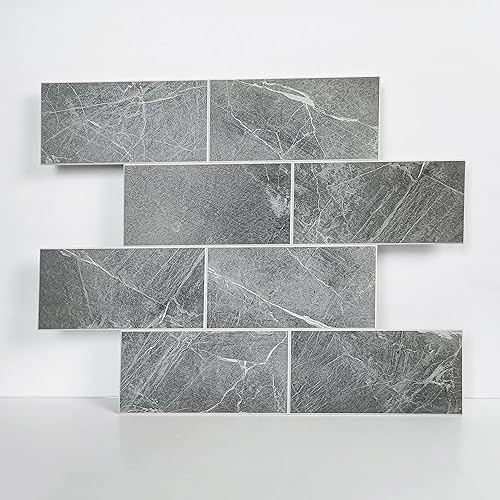COLAMO Azulejos de Metro Grandes de Lujo de 5 Hojas Gris Oscuro para Despegar y Pegar, Azulejos de Piedra Sintética Imitación Mármol para