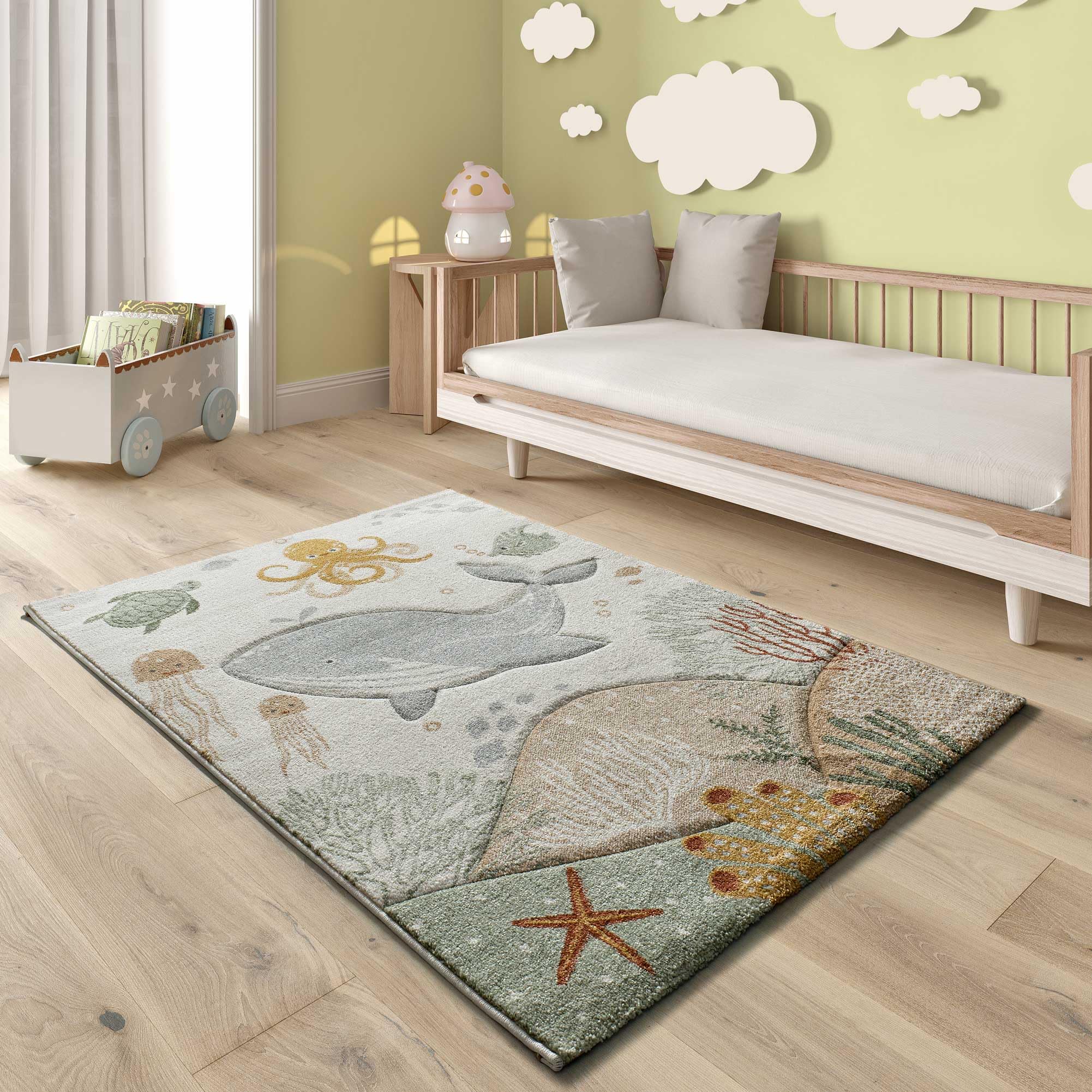 Alfombra Infantil - Balloon 40366 Multicolor - 120x170 cm | Alfombra para Habitación Infantil, Pelo Corto, Animales Marinos, Fibra sintética Polipropileno