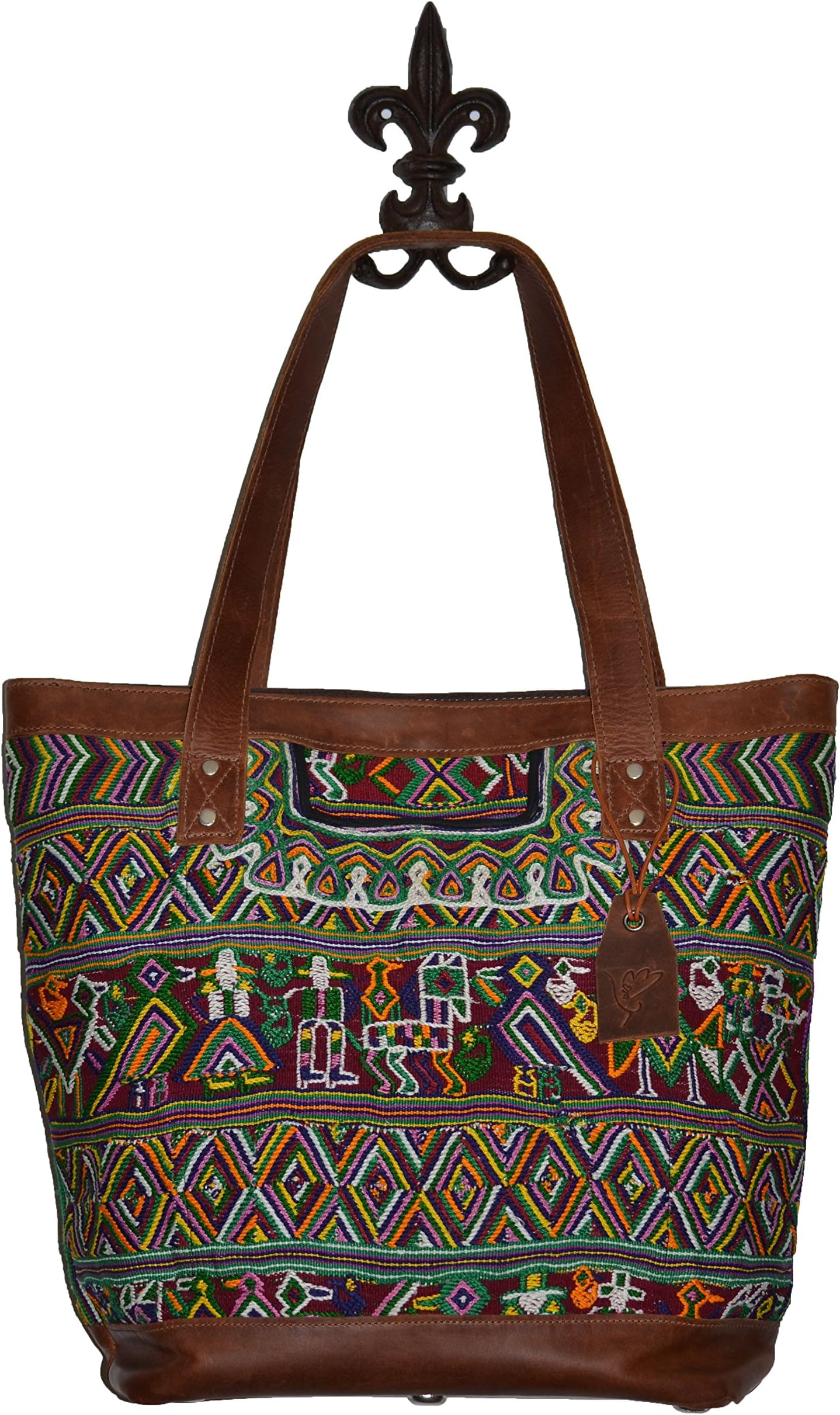 Vintage Huipil and Leather Carryall Bag