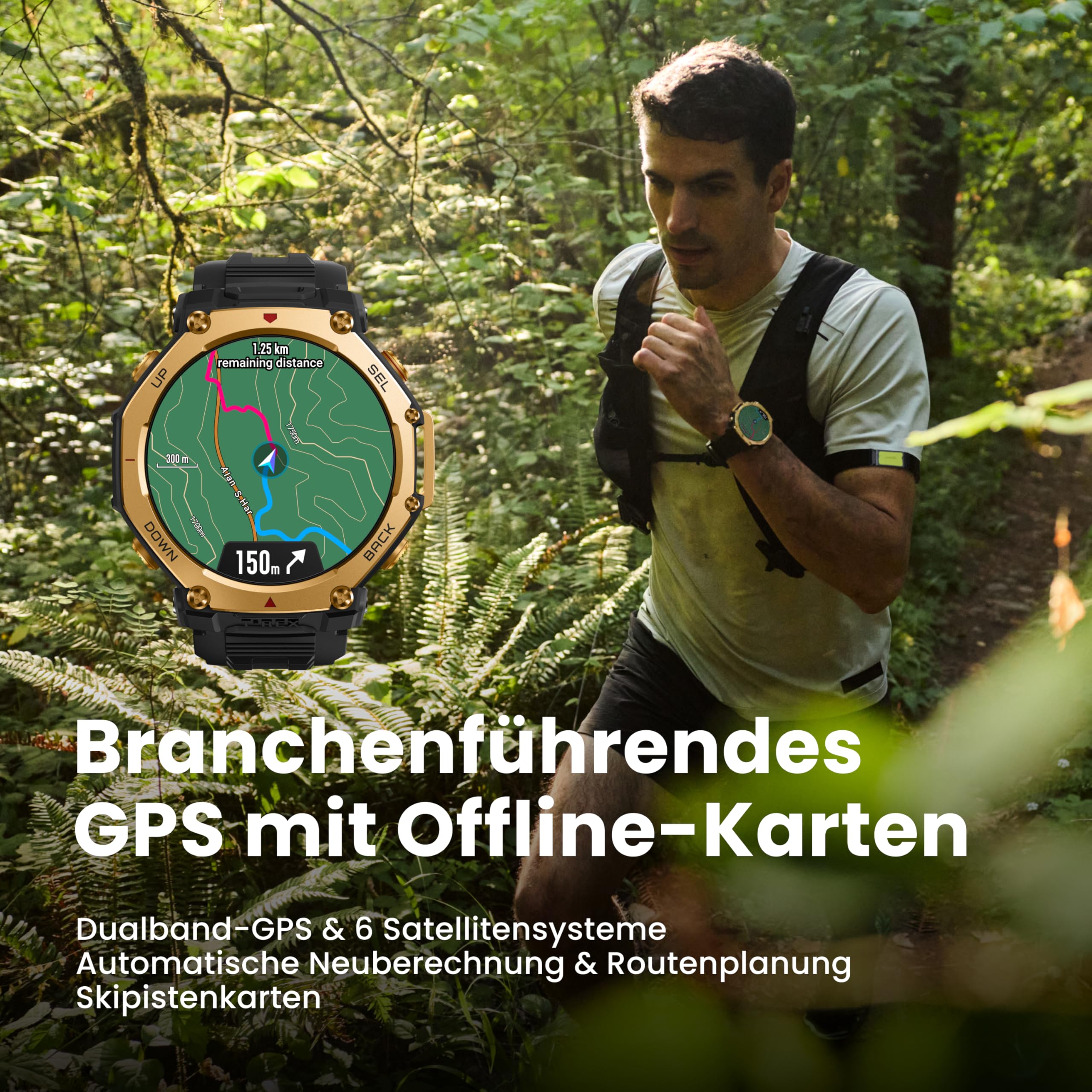 Amazfit T-Rex 3 Pro Outdoor Smartwatch 48mm Saphir-AMOLED-Display Titan-Lünette Dualband-GPS Offline-Karten 25 Tage Akku 10 ATM 180+ Sportmodi