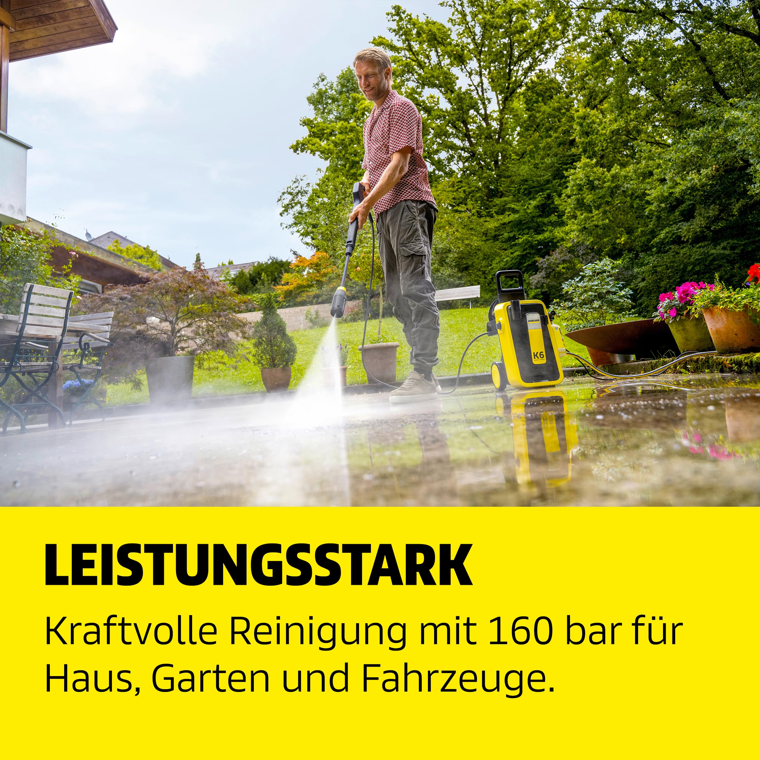 Kärcher Hochdruckreiniger K 6 Comfort Premium Home, Druck: 160 bar, Fördermenge: 510 l/h, Fläche: 50 m²/h, Gewicht: 18,2 kg, Flexibler Hochdruckschlauch, Schlauchtrommel, 4-in-1 Multi Jet, Home Kit