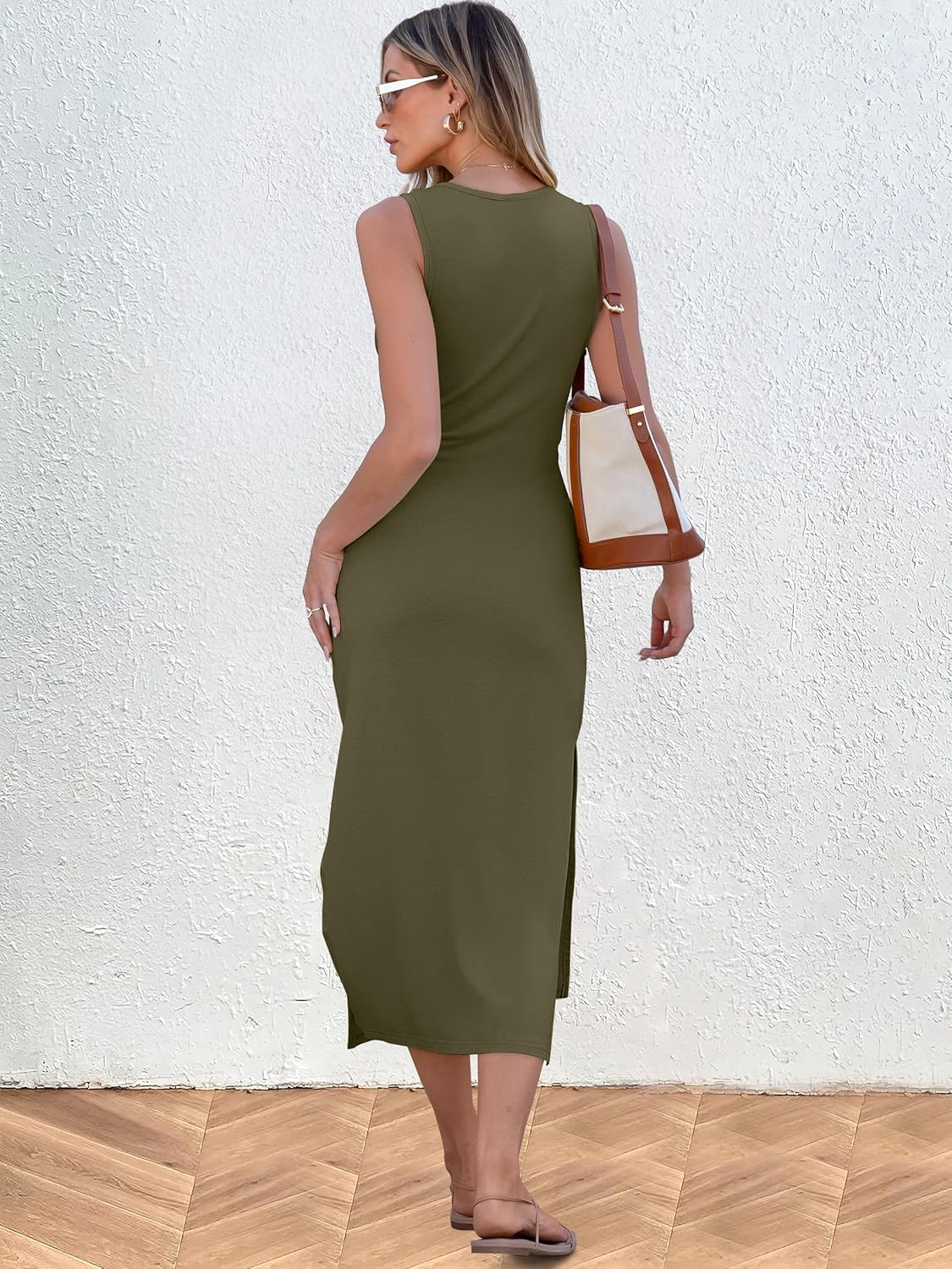 ANRABESS Womens Summer Casual Sleeveless T Shirt Midi Dress Slim Fit Tie Waist Split Tank Long Dresses 2026 Vacation Sundress - Image 6