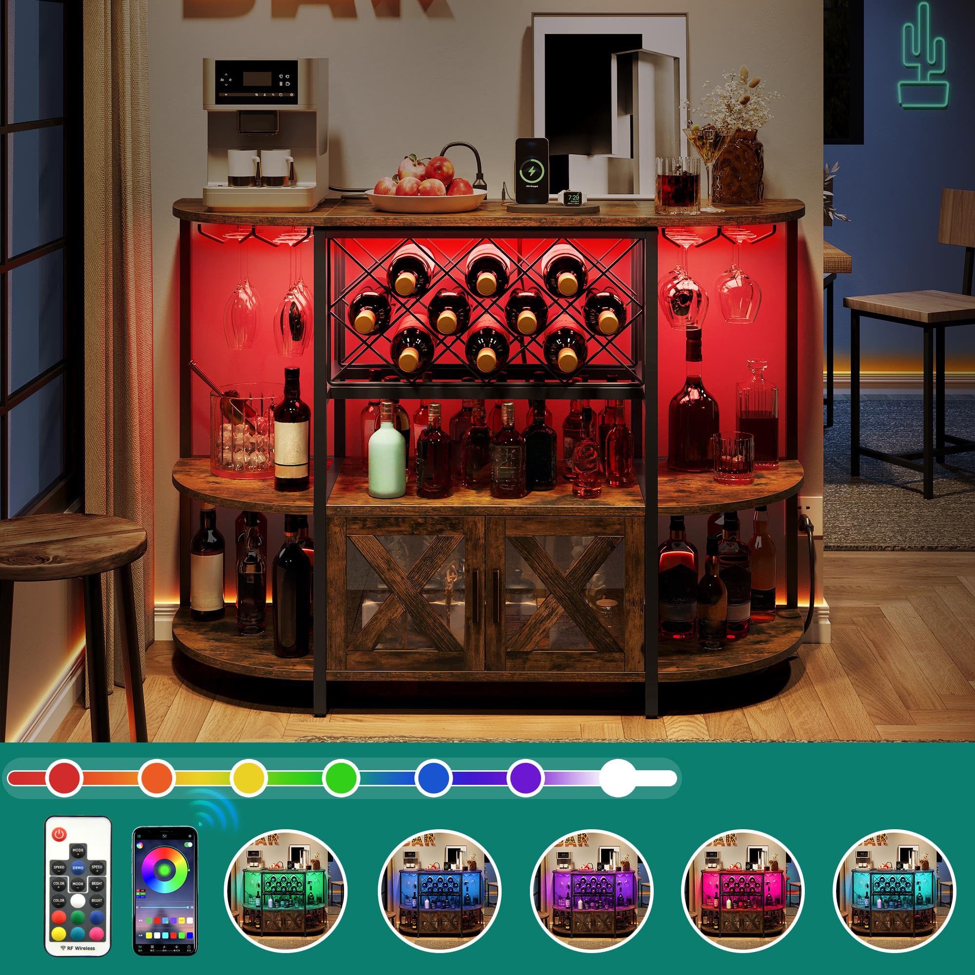 For Home YITAHOME Wine Bar Cabinet W/Power Outlets, Home Bar Table ...