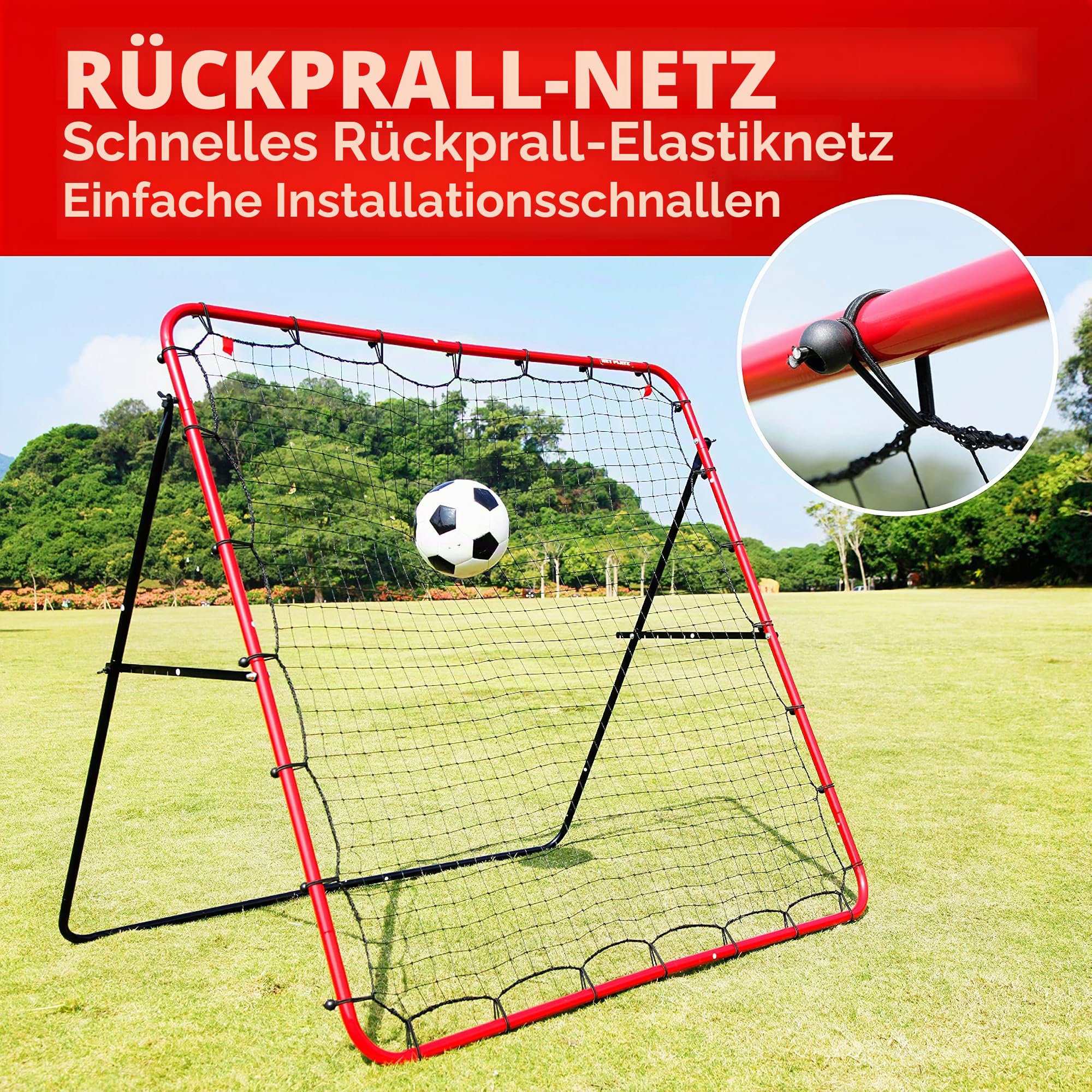 NET PLAYZ Rebounder für Fußball - Rebound Netz | Prellwand | Hilfsmittel und Ausrüstung für das Geschicklichkeitstraining für Kinder, Teenager und alle Altersgruppen – Kick-Back/tragbar (150 x 150 cm)