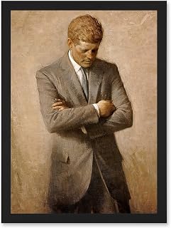 Artery8 Shikler Official Portrait US President John Kennedy JFK Painting Artwork Framed A3 Wall Art Print
