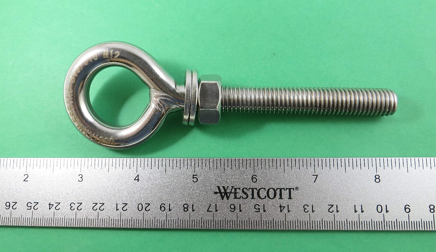US Stainless 2 Pieces Stainless Steel 316 M12 Eye Bolt 12mm x 80mm (1/2" x 3 3/16") Marine Grade Pitch of 1.75