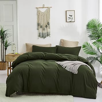 Cottonight Army Green 3 Pcs Comforter Set, Twin Bed Bedding Set with Microfiber Fill, Olive Green Quilt, Fashion Solid Color, Unisex, Minimalist, Summer Fall Winter All Seasons, Machine Wash
