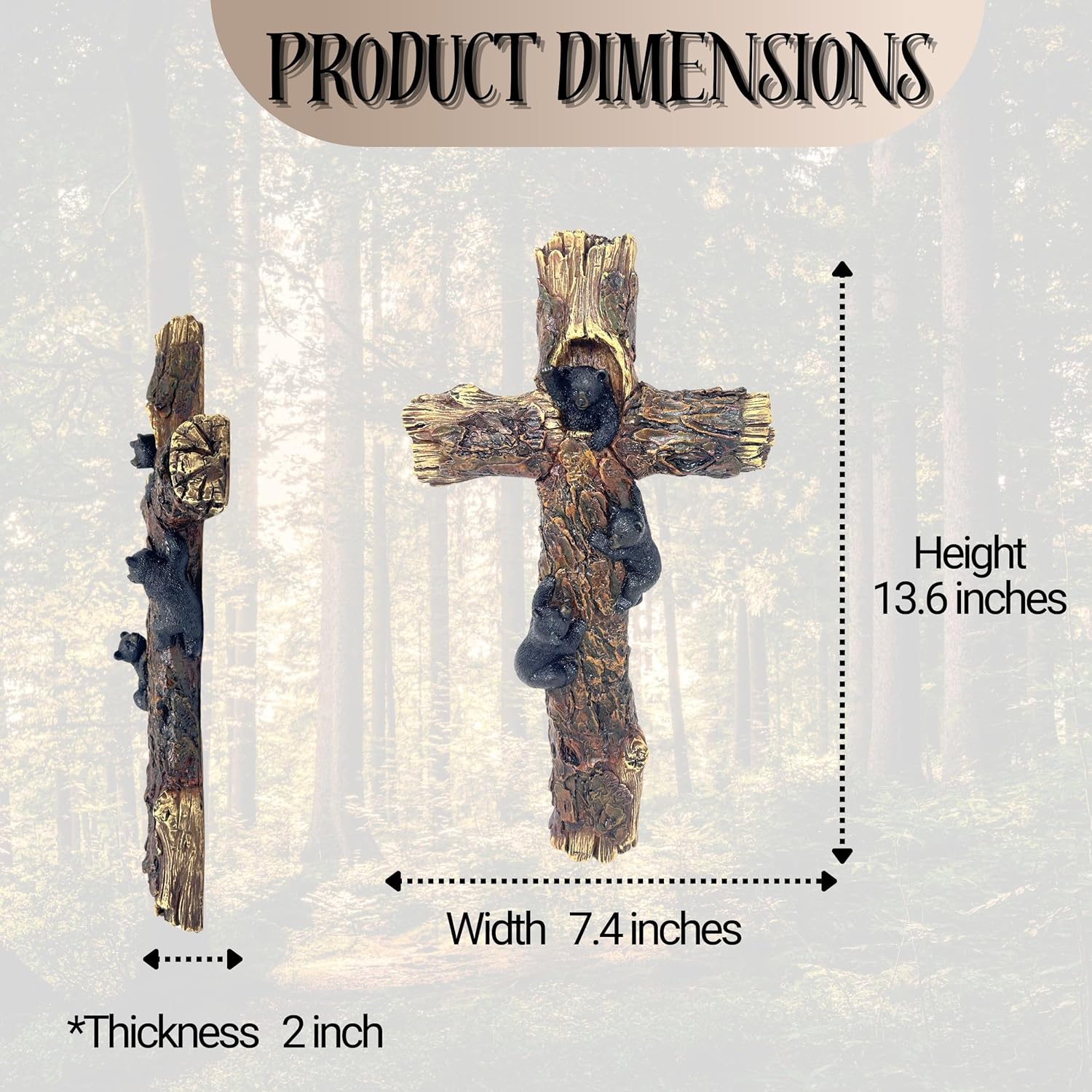 BestGiftEver Rustic Climbing Black Bear Cubs on a Tree Bark Wall Cross - Lodge Cabin Jesus Spiritual Wall Art Home Decor - Ideal Gift for Rustic and Woodland Theme Enthusiasts