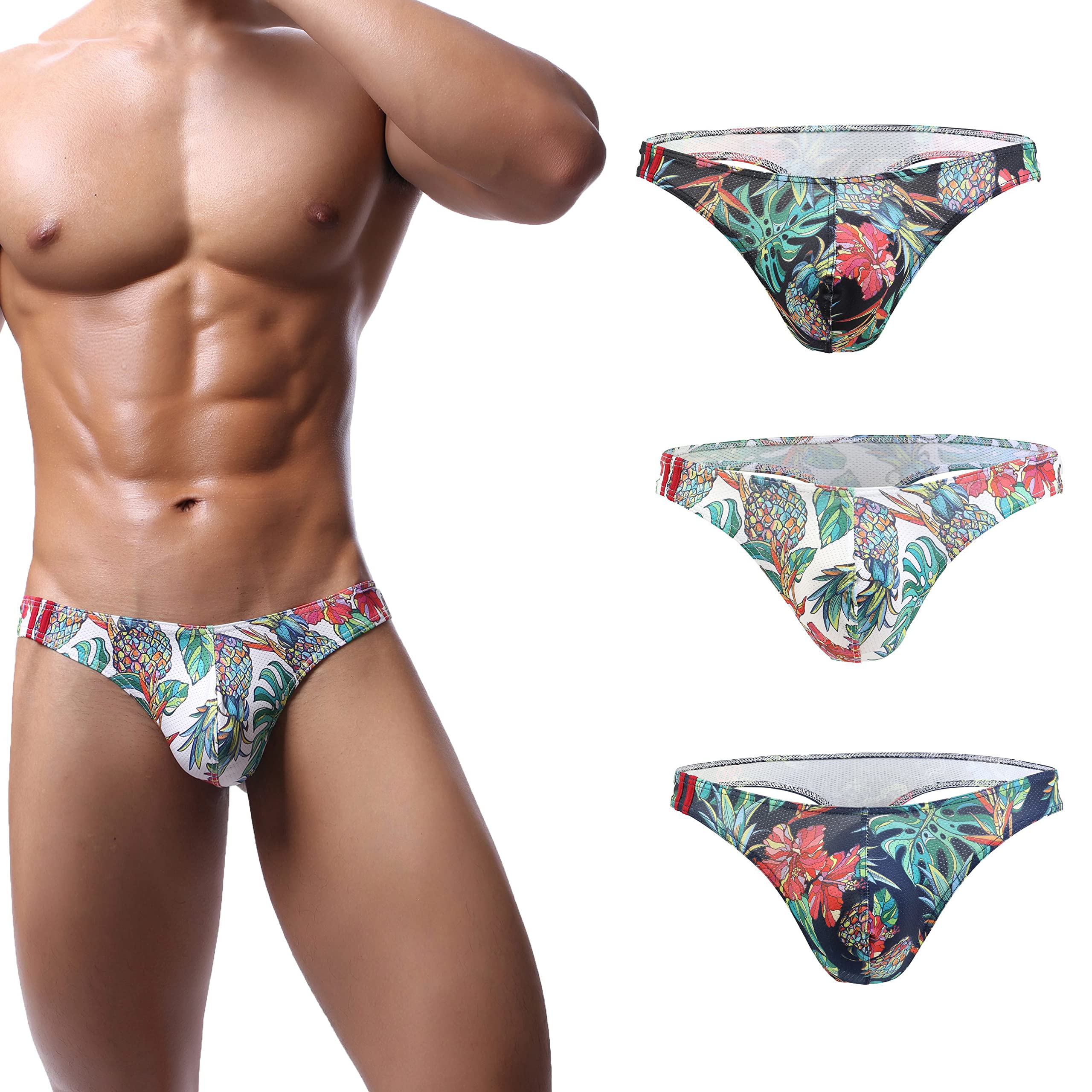 Maiclaice Men's Spandex Thong Printed Low Rise Comfort Bikini Briefs Underwear