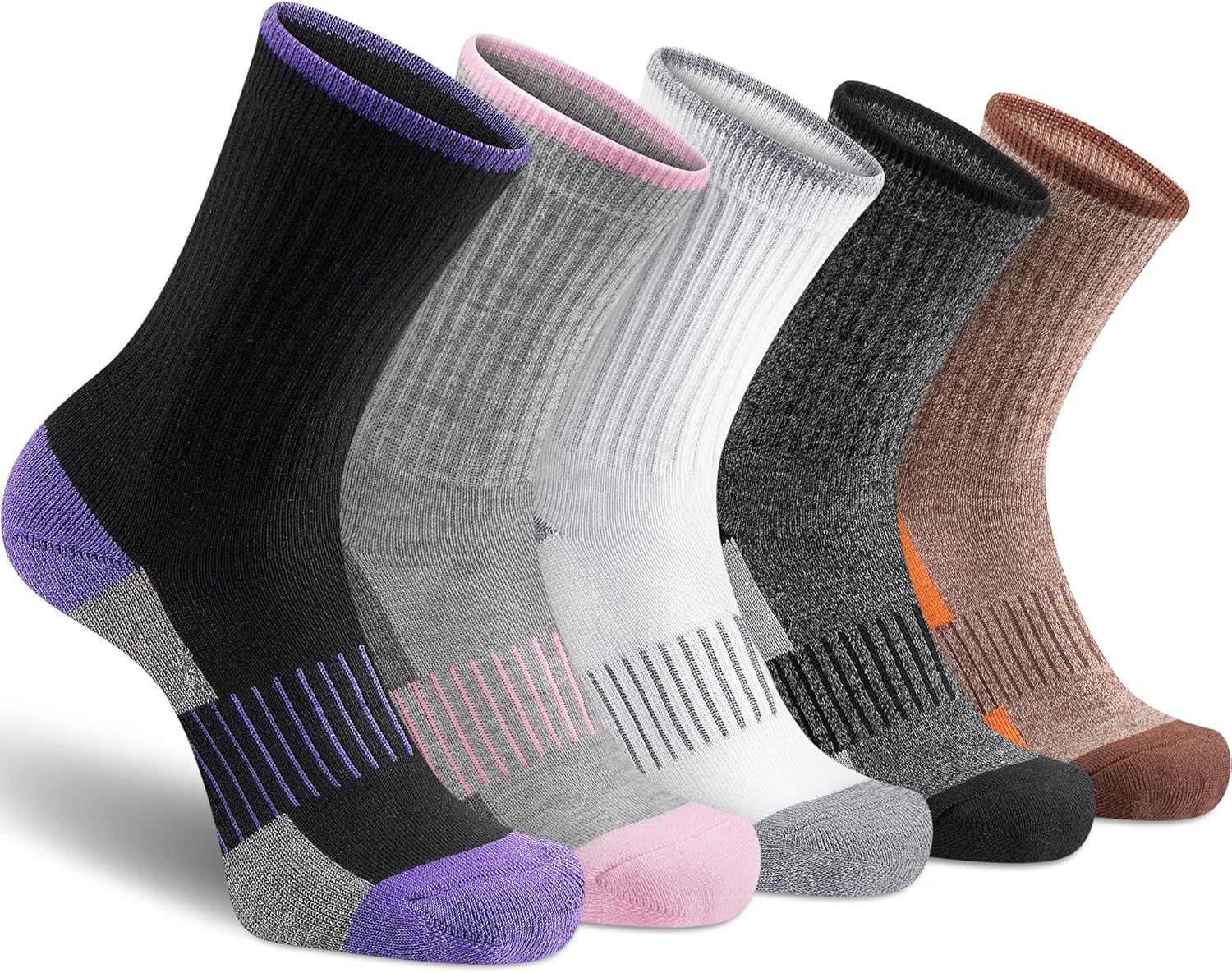 Gonii Women Socks Hiking Running Thick Cushion Athletic Crew Socks 5-Pair