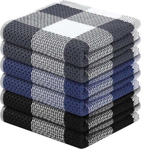 Homaxy - Paños de cocina de 100% algodón, de punto gofre, a cuadros, muy suaves y absorbentes, de secado rápido, trapos para platos