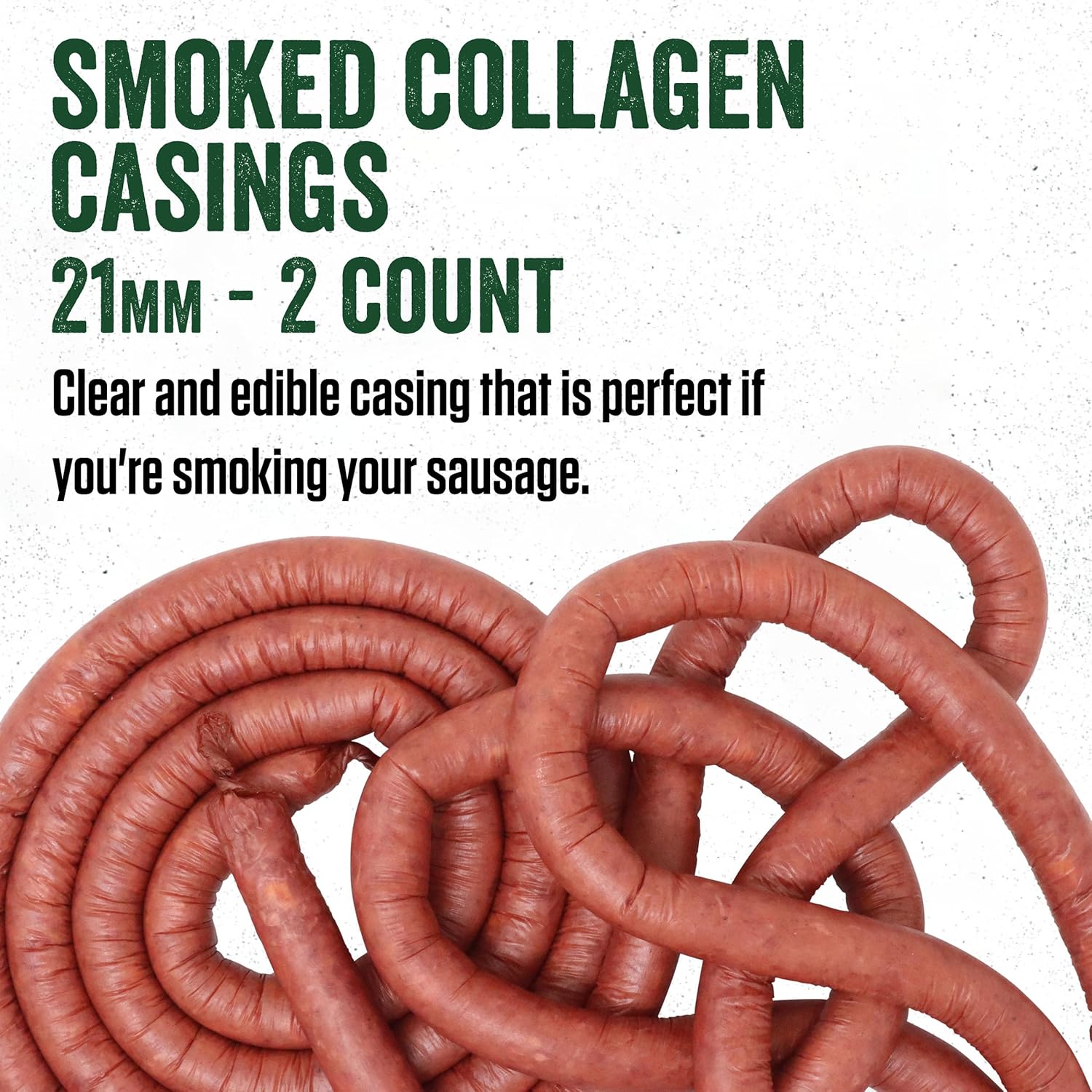LEM Products Clear Smoked Collagen Casings, 21mm, Edible Sausage Casings, Stuffs Approximately 20 Pounds Per Pack, Great for Snack Sticks, Hot Dogs, Metts, Andouille, Brats, and More, 2-Pack
