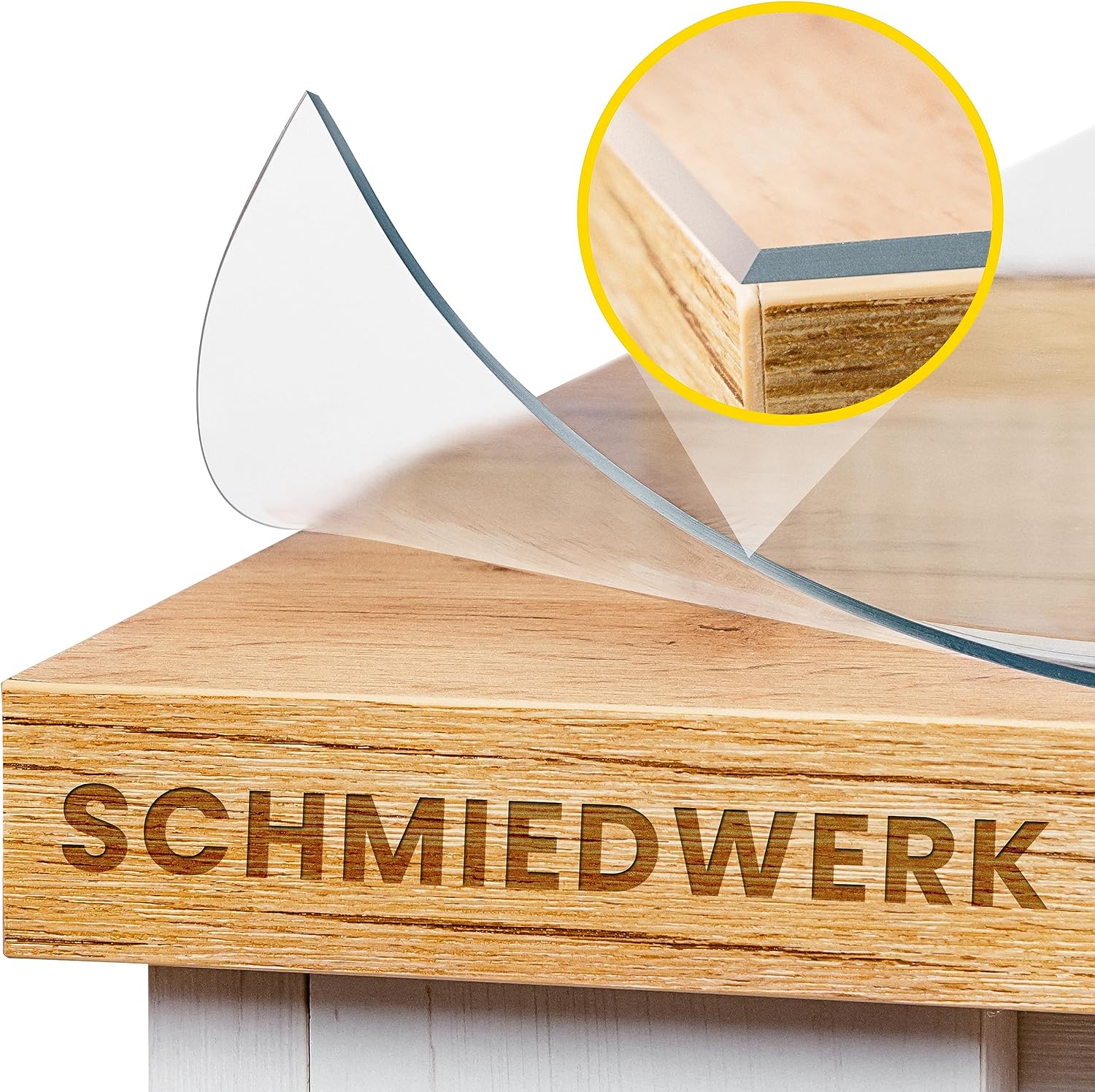 SCHMIEDWERK Przezroczysta ochrona stołu na wymiar 2 mm z przyjemną krawędzią krystalicznie czysta folia ochronna na meble folia ochronna na stół wyprodukowano w Niemczech mata ochronna na