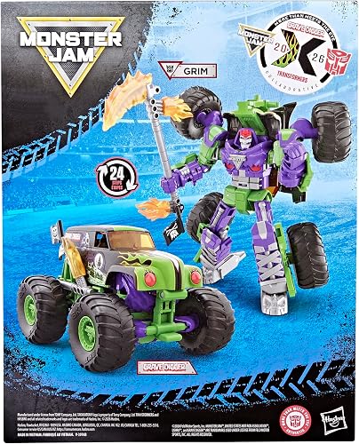 Transformers Collaborative x Monster Jam Grave Digger (Grim), Leader Class 23.5 cm Robot Action Figure Converts to Monster Truck, Car Toys for Ages 8+ - 5