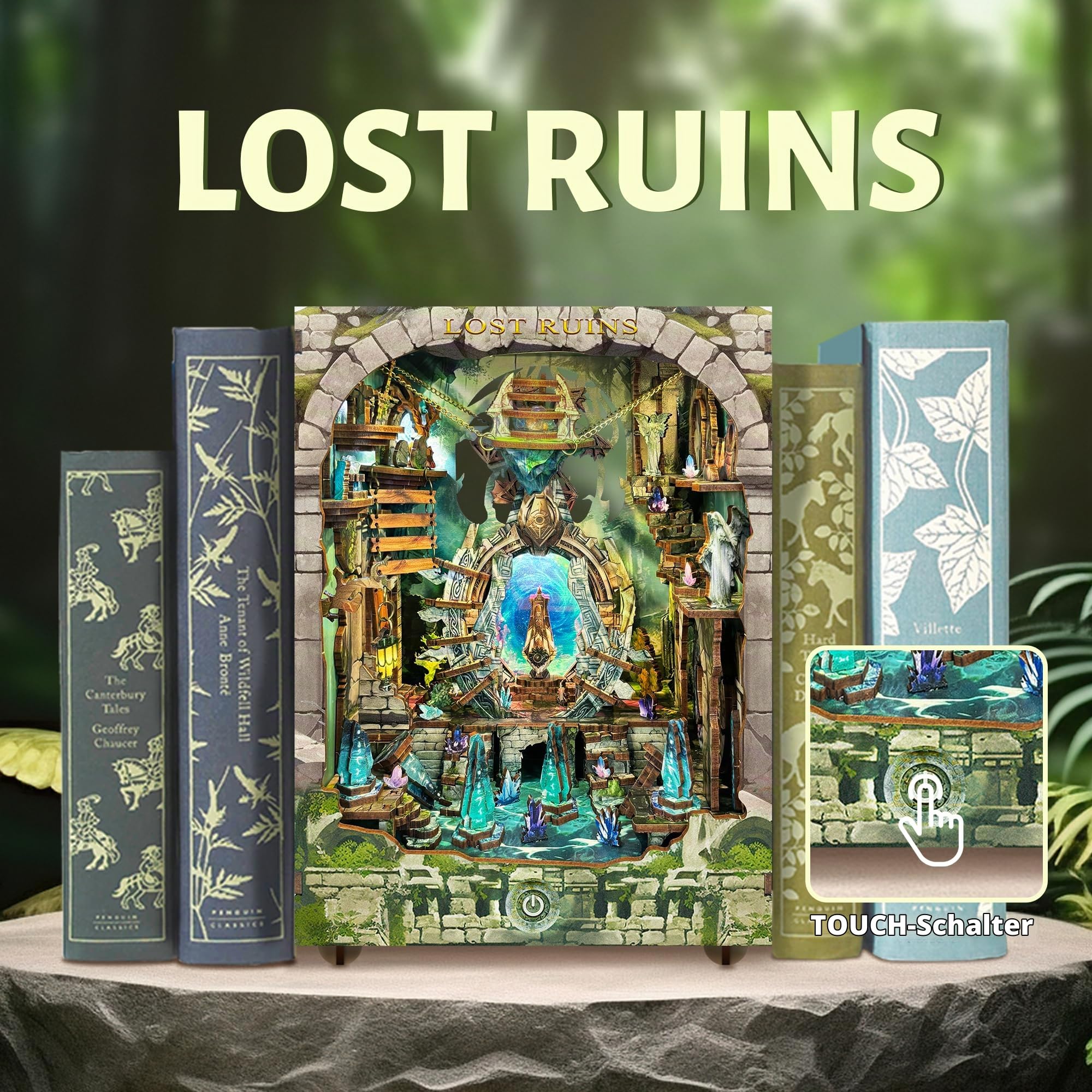 Buchregal-Kit - DIY-Miniaturhaus-Kit für Erwachsene und Jugendliche, 3D-Holzpuzzle-Bücherregaldekoration, Buchnische für Erwachsene - Verlorene Ruinen (SQ-30)