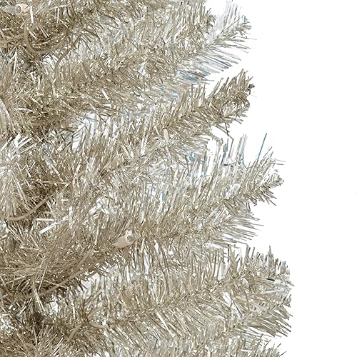 Miniatura 5 de Árbol de oropel de oro rosa preiluminado de 4.5 pies, 160 puntas, 70 luces incandescentes transparentes UL