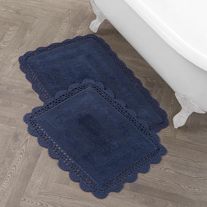 Laura Ashley Cotton XL Crochet Badteppiche und Badematten, Baumwolle, Indigo, 17×24/21×34 Laura Ashley Cotton XL Crochet Badteppiche und Badematten, Baumwolle, Indigo, 17×24/21×34