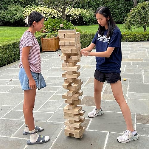 Miniatura 3 de GOTHINK Giant Tumble Tower Game, Large Tumbling Tower Stacking to Over 5 FT 54pcs Wooden Jumbo Blocks for Outside Yard Games with Carry Case Timber