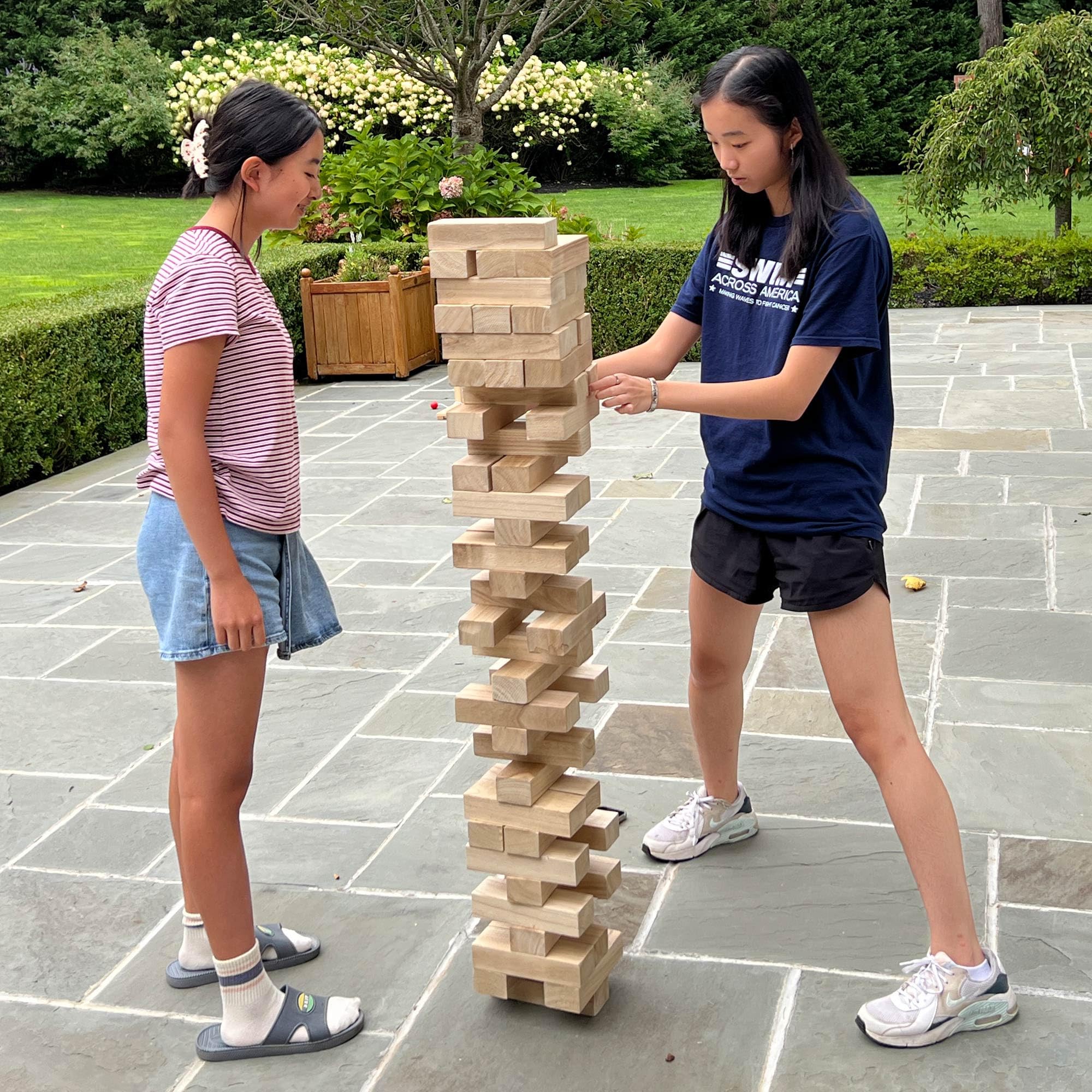 GOTHINK - Juego de torre gigante para remolque, torre grande apilable a más de 5 pies, 54 bloques de madera jumbo para juegos de patio exterior con funda de transporte, apilamiento de madera, juguete