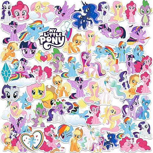 My Little Pony TV Friendship is Magic - Paquete variado de calcomanías de vinilo grandes de lujo de 50 unidades, para laptop, botella de agua,