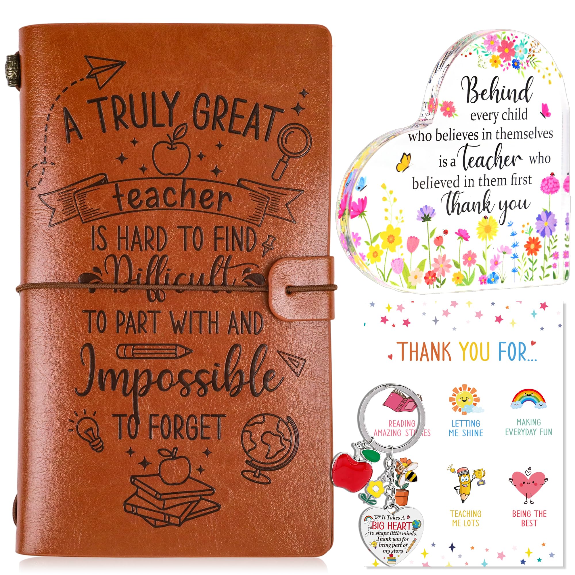 GalaVee Teacher Appreciation Gifts with Journal Card Keychain Acrylic Plaque, Thank You Teacher Gifts, End of Term Graduation Gifts for Teachers Thank You for Helping Me Grow