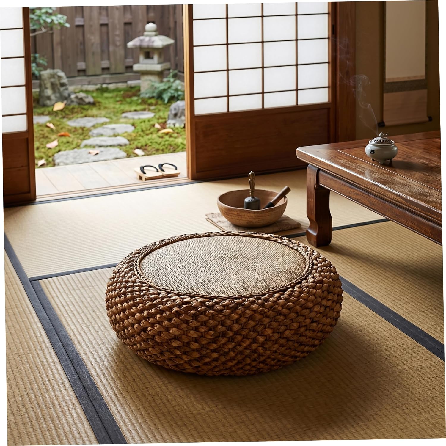 Floor Pillows Cushions, Meditation Pillow, Hand-Woven Natural Rattan Tatami Cushion 16x5 Inch Floor Pillow for Outdoor Yoga and Living Room