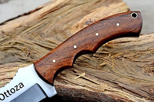 Miniatura 6 de Ottoza Cuchillo rastreador de acero D2 hecho a mano con mango de madera, cuchillo de supervivencia - Cuchillo de campamento - Cuchillo de caza de