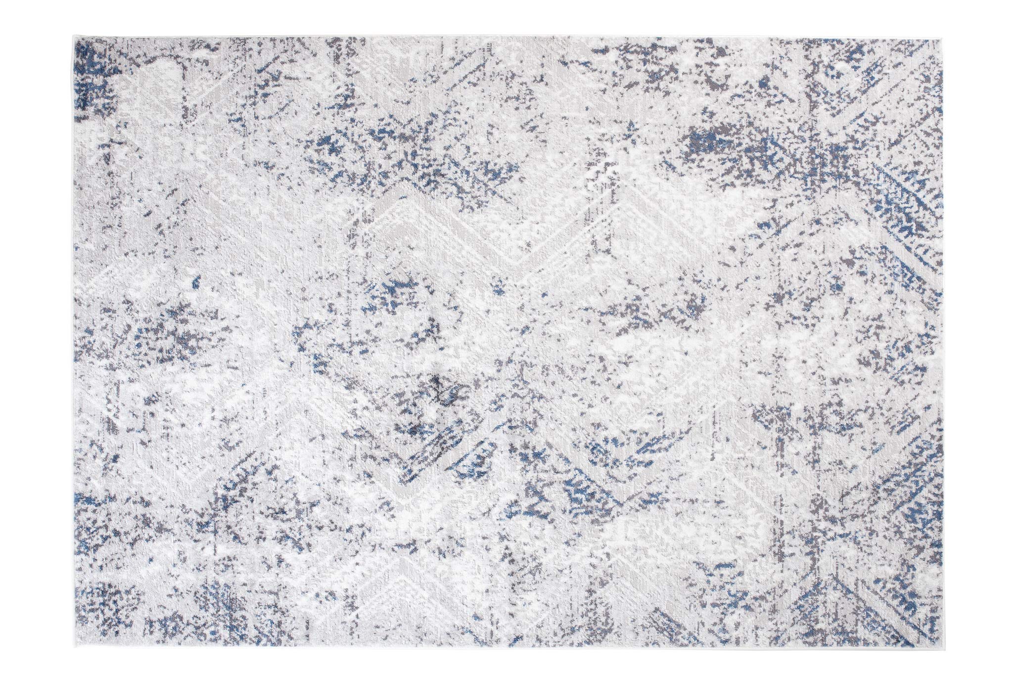 TAPISO Sky Tapis de Salon Chambre Salle à Manger Adulte Bureau Design Moderne Bleu Foncé Gris Vintage Moucheté Géométrique Motif Losanges Poil Court Moelleux 140 x 200 cm