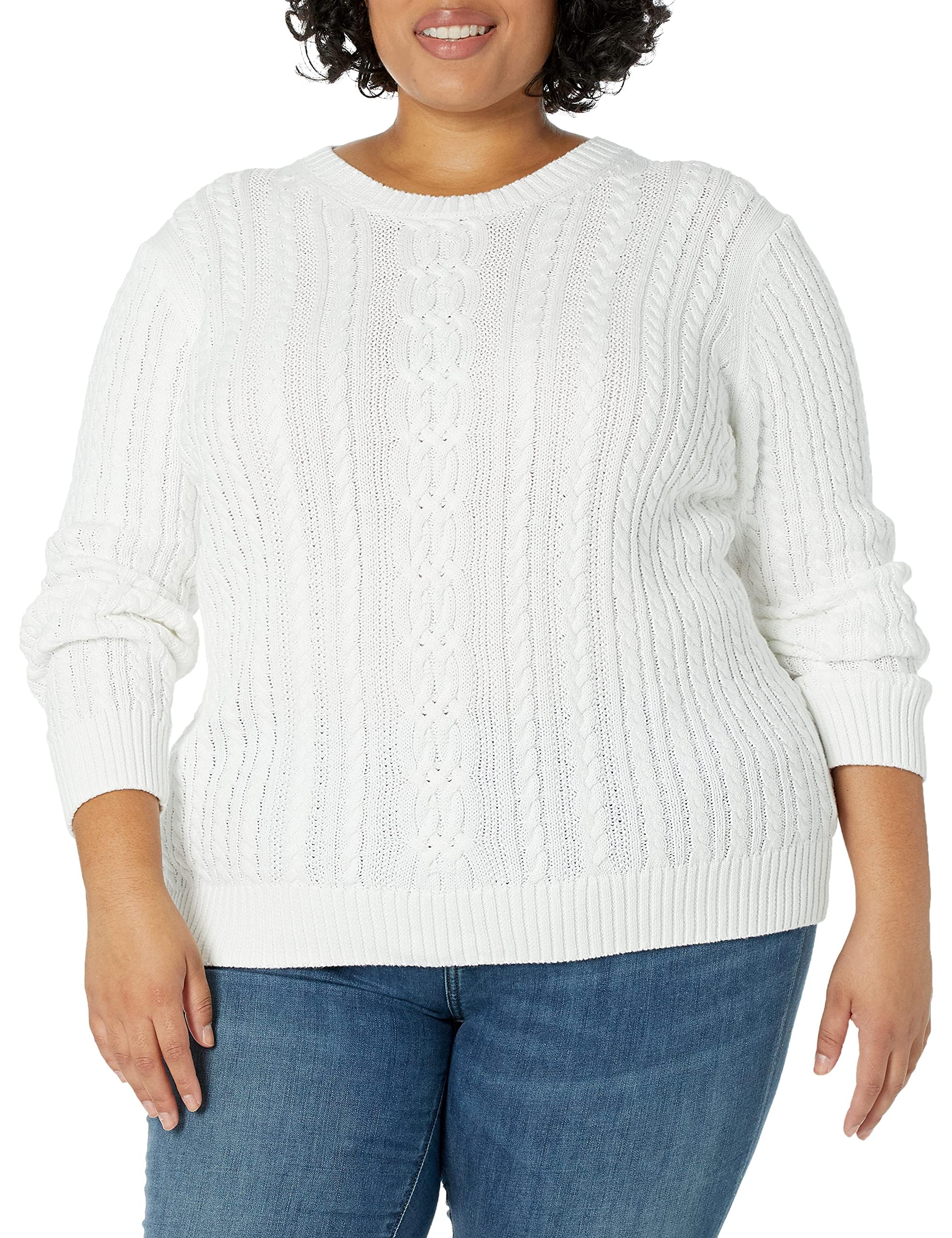 Amazon Essentials Maglione da Pescatore A Girocollo A Coste A Manica Lunga (Disponibile in Taglie Forti) Donna