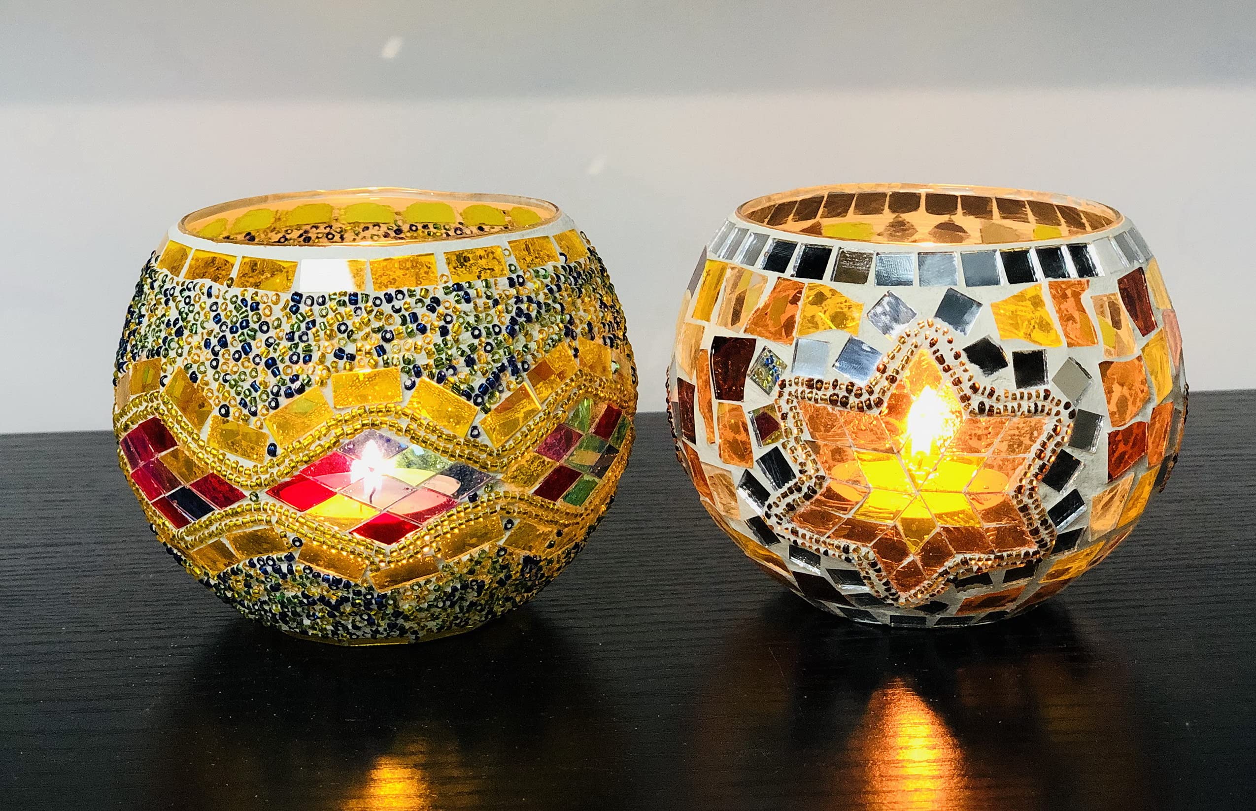 2 stuks theelichthouder, mozaïekglas, kaarspotten, handgemaakt, romantisch, theelichthouders, vriendschapsnacht voor feest, bruiloft, verjaardag