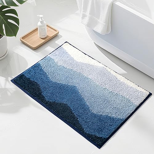 Sunlit Juego de tapetes de baño de 17 x 24 pulgadas, color azul degradado, antideslizantes, absorbentes, suaves, de secado rápido, lavables a