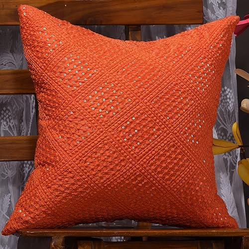 Miniatura 10 de SCARLETT LINENS Juego de 2 fundas de almohada de 18 x 18 pulgadas, 12 x 12 pulgadas, 16 x 16 pulgadas, fundas de almohada bordadas, fundas de