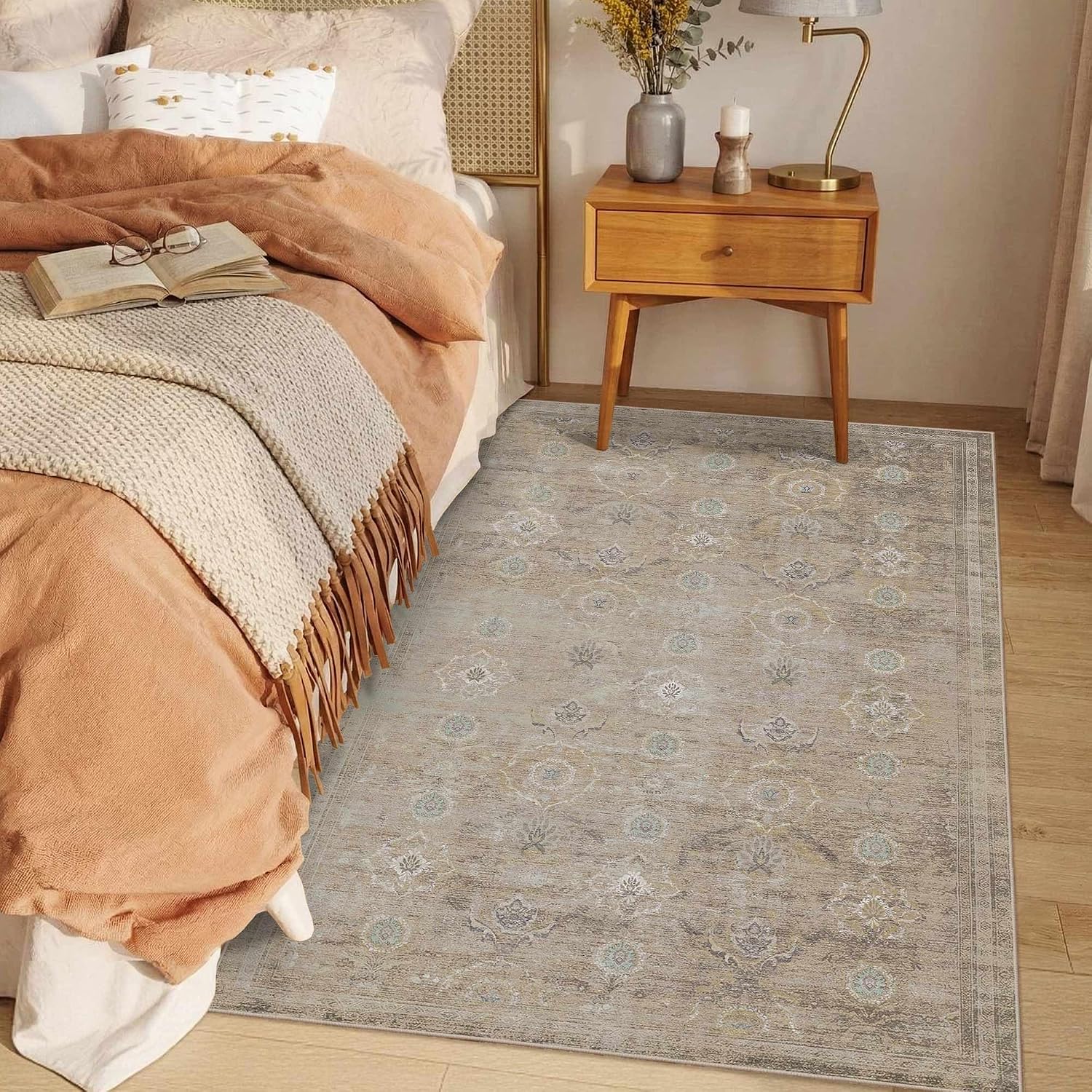 Rugxara 3x5 Rug for Entryway Bedroom Washable Area Rugs Carpet, Beige image 2
