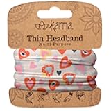 Karma Hearts Headband for Women - Thin - Fabric Headband and Stretchy Hair Scarf - Cream and Orange