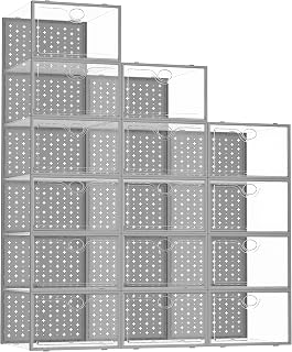 Pinkpum 15 Pack X-Large Shoe Storage Boxes Fit Size 12, Shoe Organizer for Closet Clear Plastic Stackable Shoe Dispaly Case Bins Holder, Sneaker Storage for Sneakerheads Grey