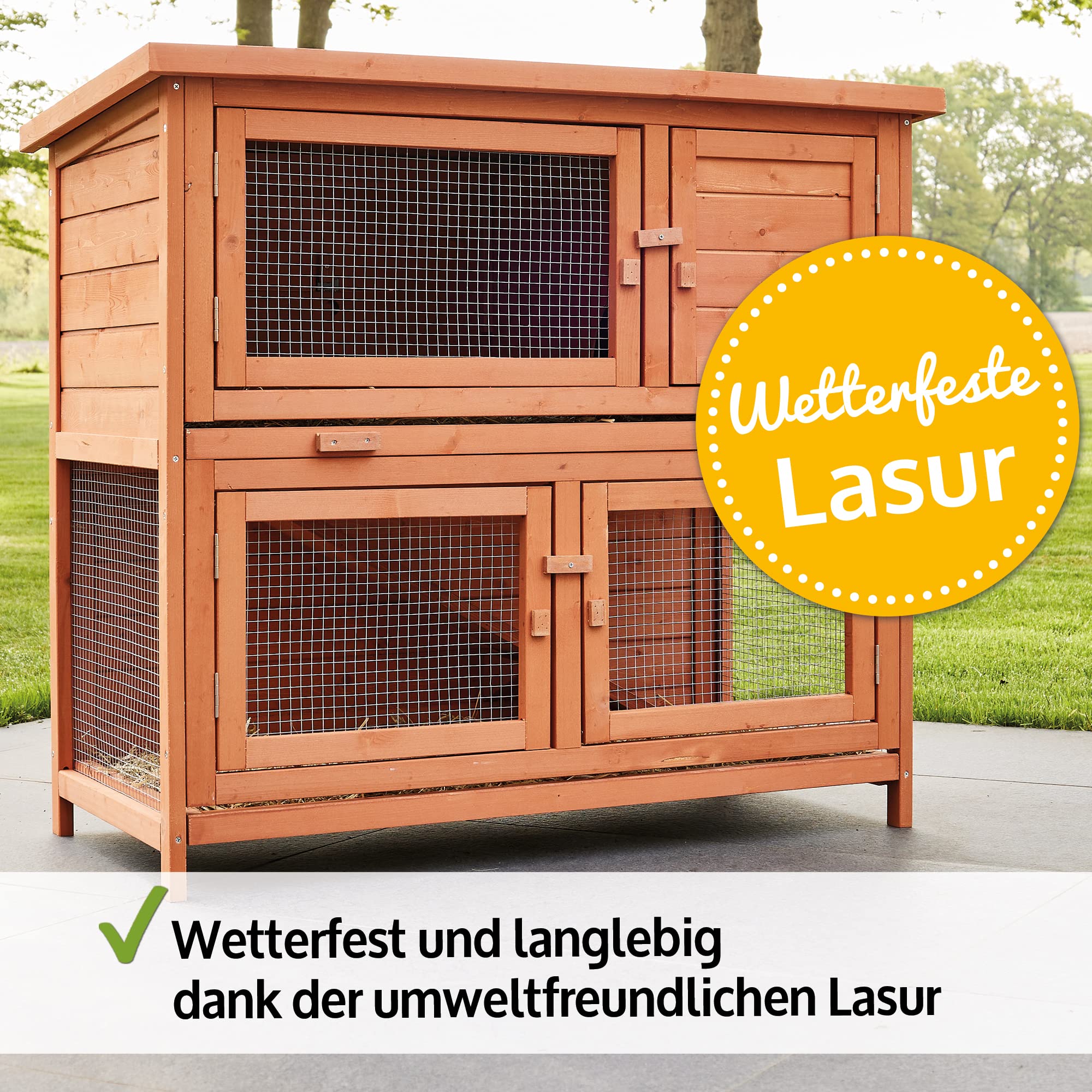 zooprinz Premium Hasenstall Mukkel – Kaninchenstall aus edlem massiven Vollholz ideal für draußen – Kleintierstall mit natürlich Farbe gestrichen – Besonders einfach und schnell zu reinigen