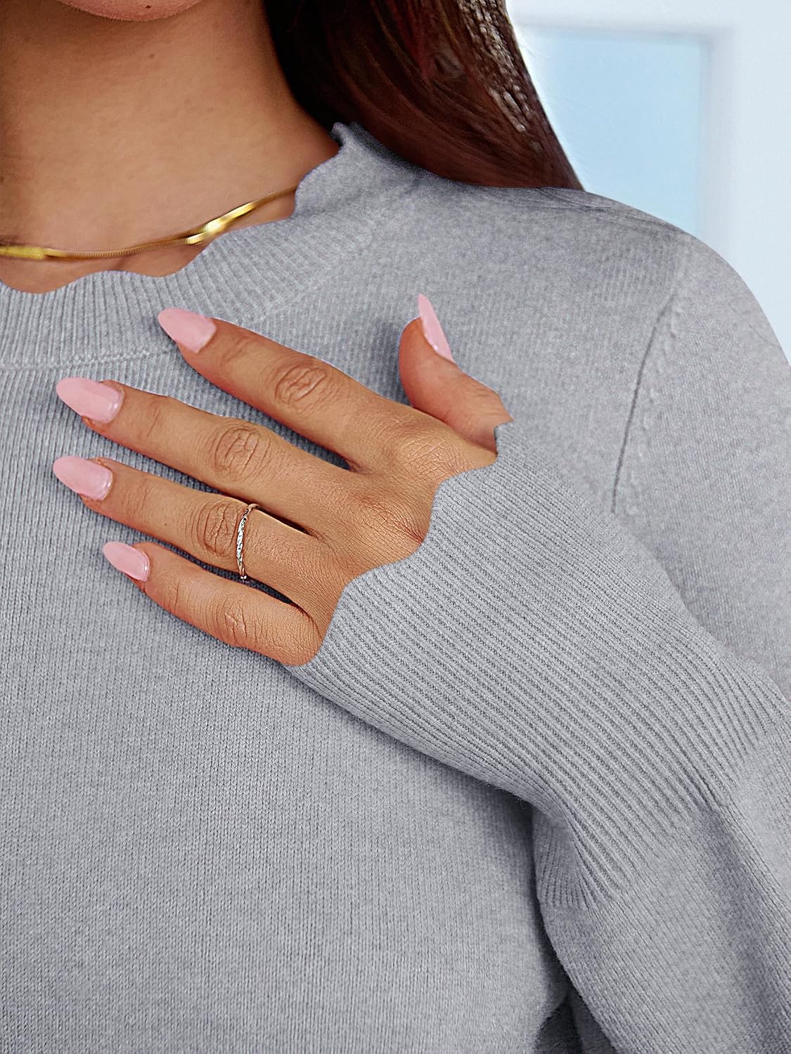 ANRABESS Sweaters for Women Loose Fit Lightweight Soft Dressy Scalloped Long Sleeve Pullover Tops 2025 Fall Casual Outfits - Image 4