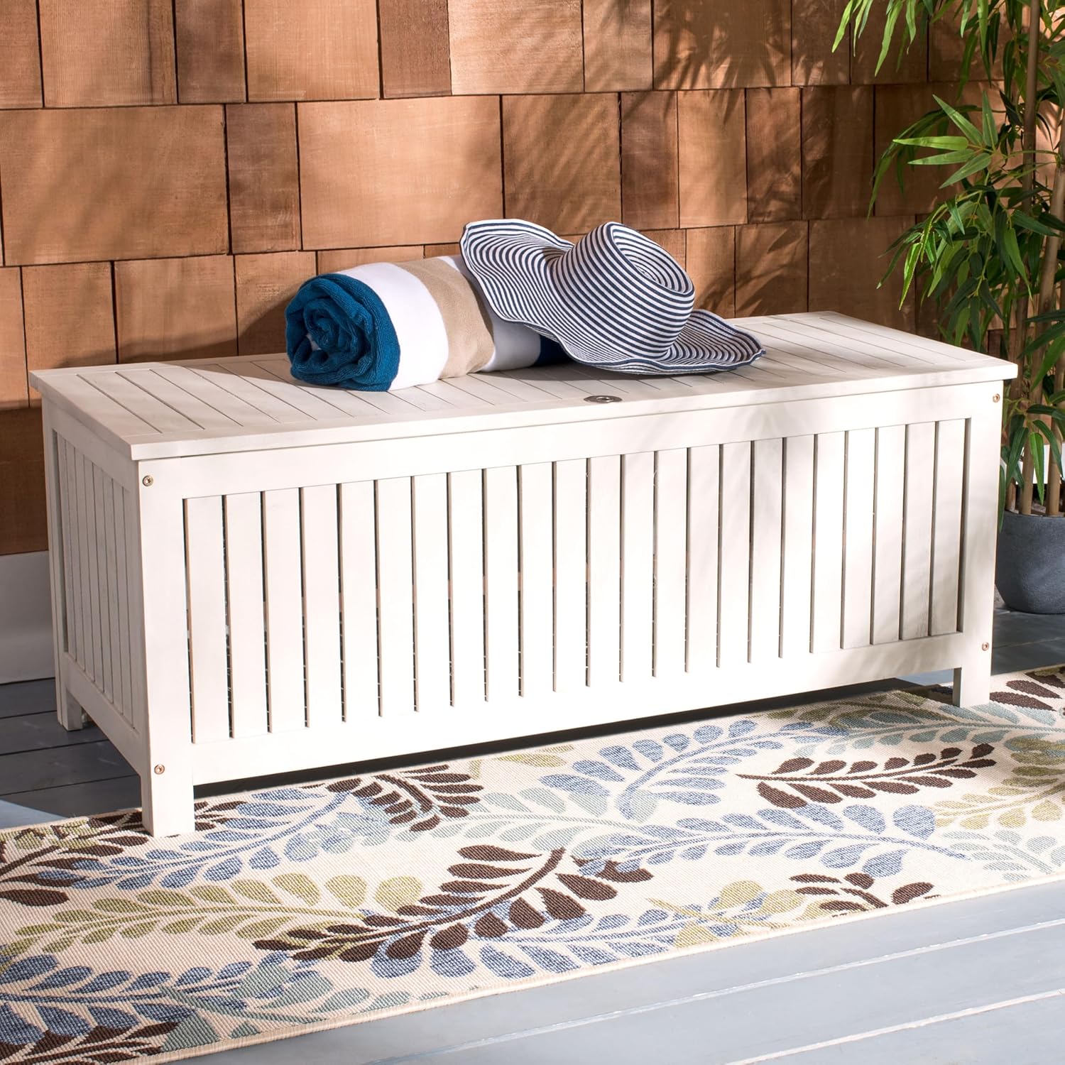 Safavieh Outdoor Abri White Wash Cushion Storage Box