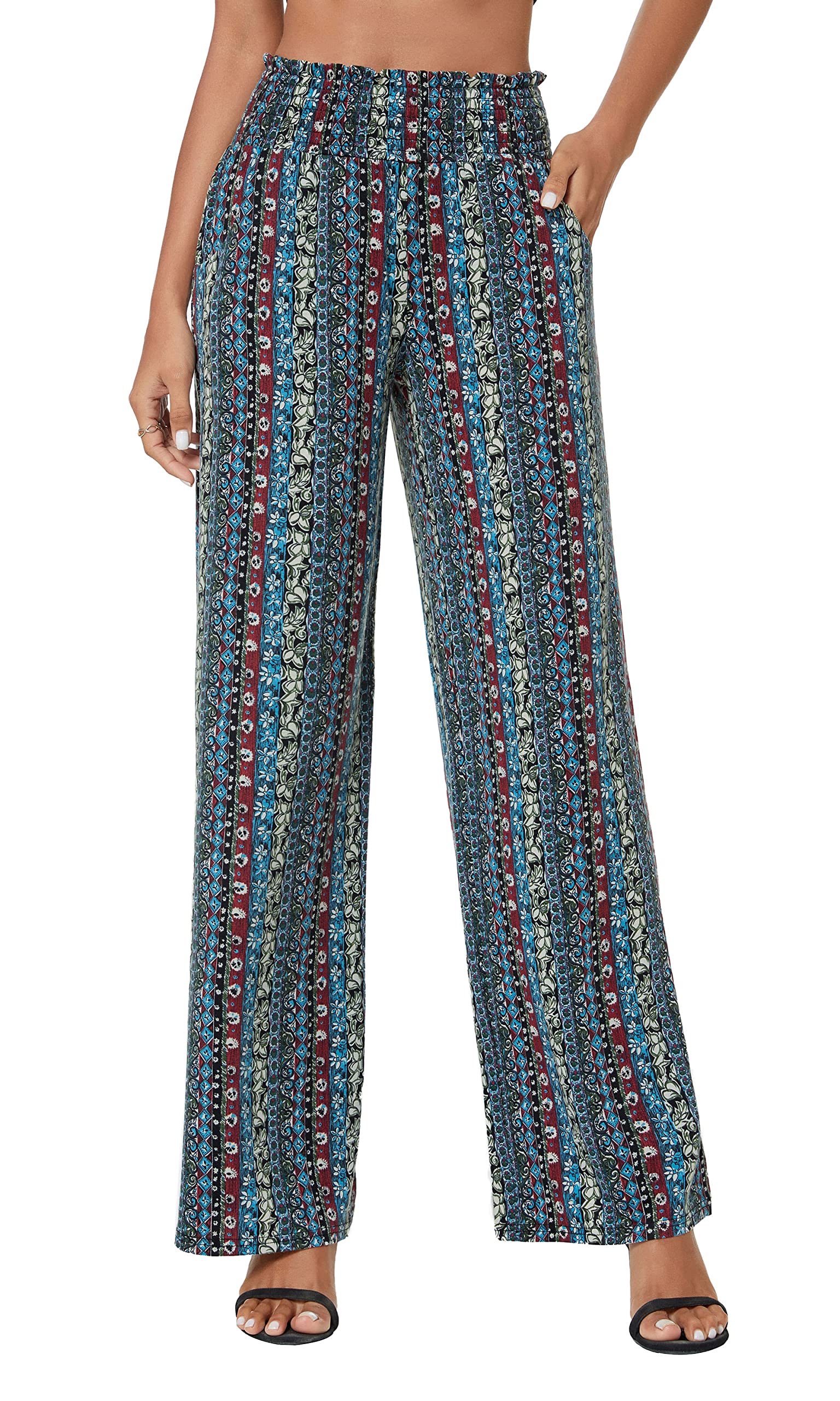 Casual Pierna Recta Boho Yoga Pantalones Cintura Elástica con Bolsillos
