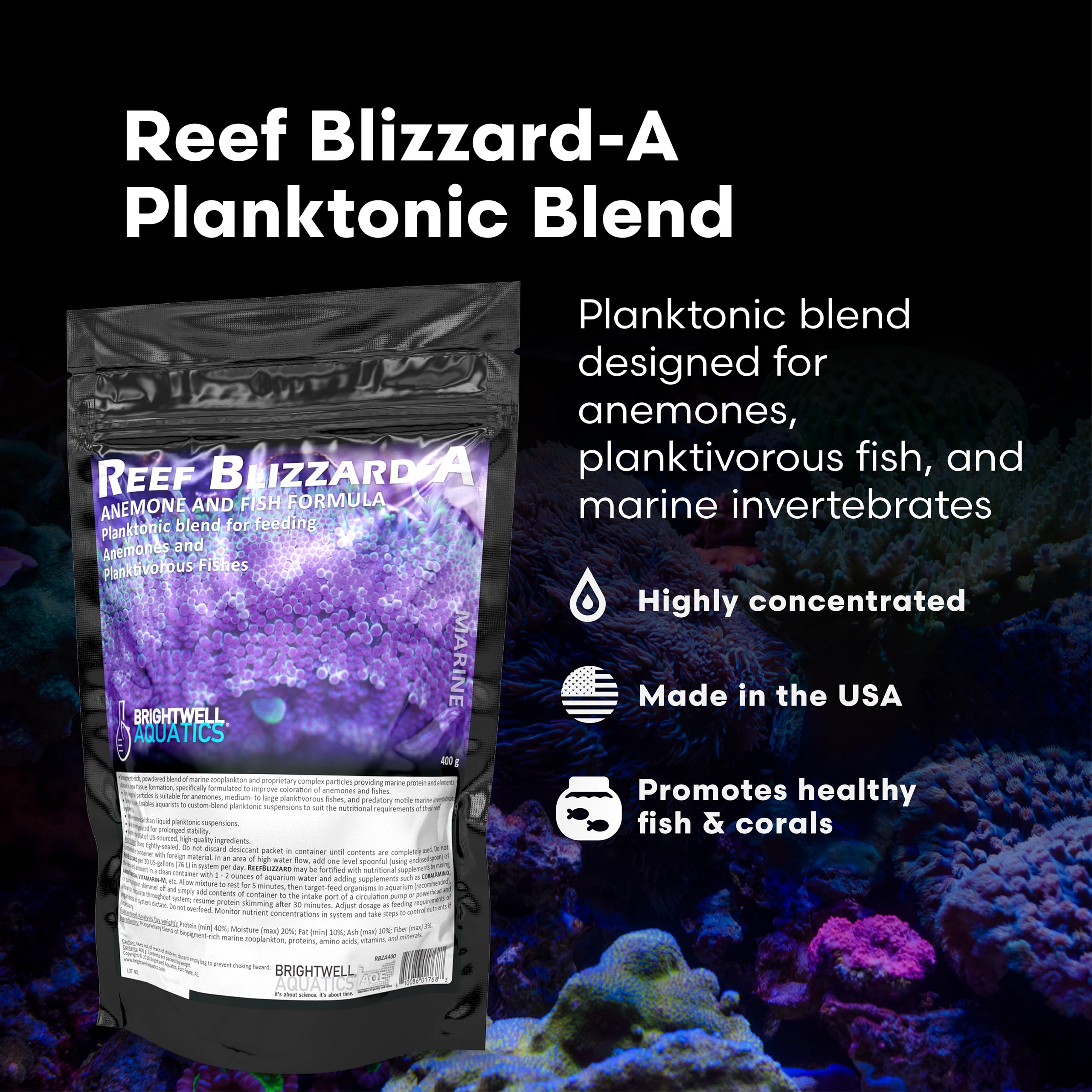 Brightwell Aquatics Reef Blizzard-A Mélange Alimentaire pour anémones et Poissons planktivores 50 g