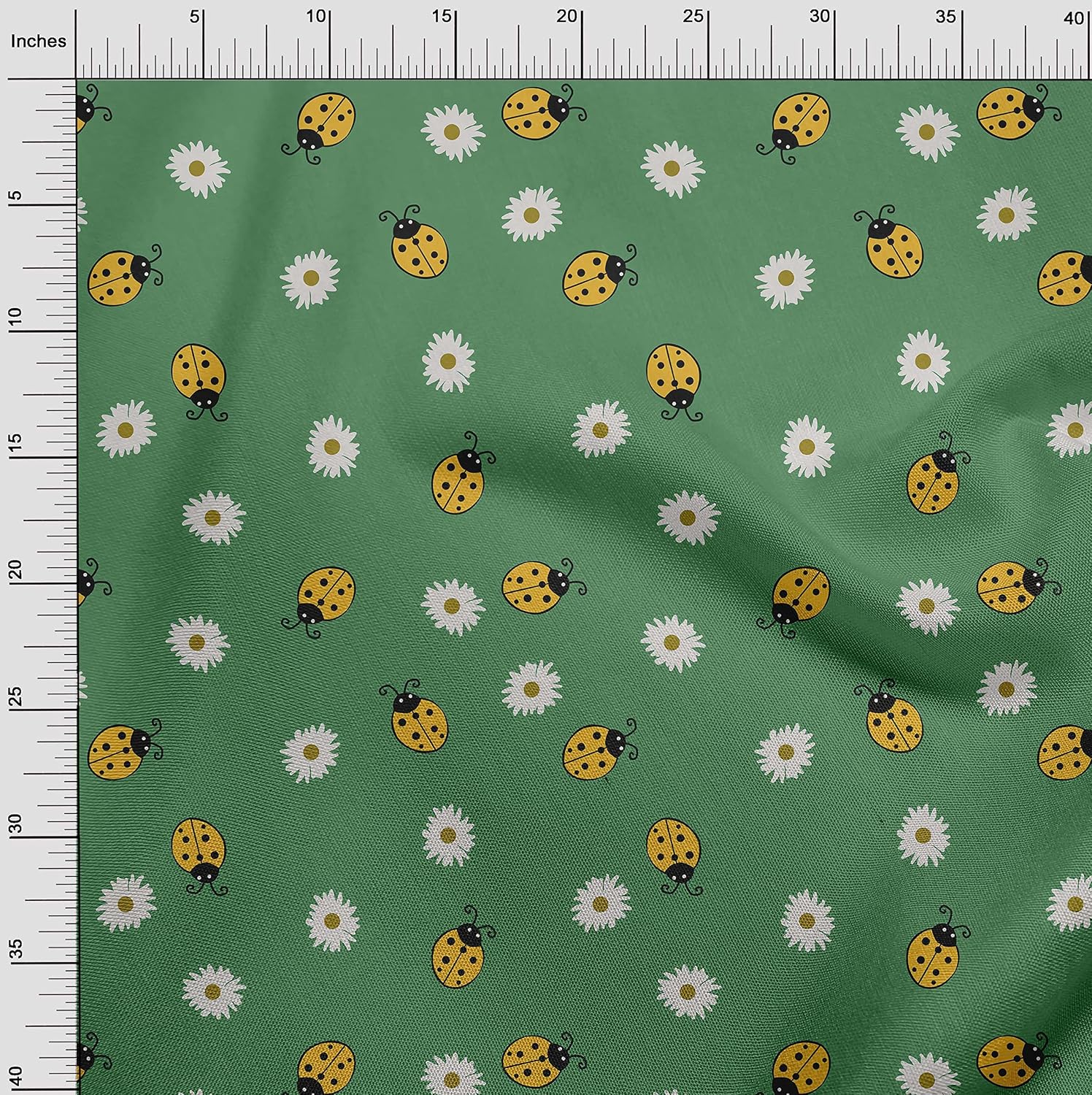 oneOone Cotton Cambric Green Fabric Bird Ladybird DIY Clothing Quilting Fabric Print Fabric by Yard 42 Inch Wide
