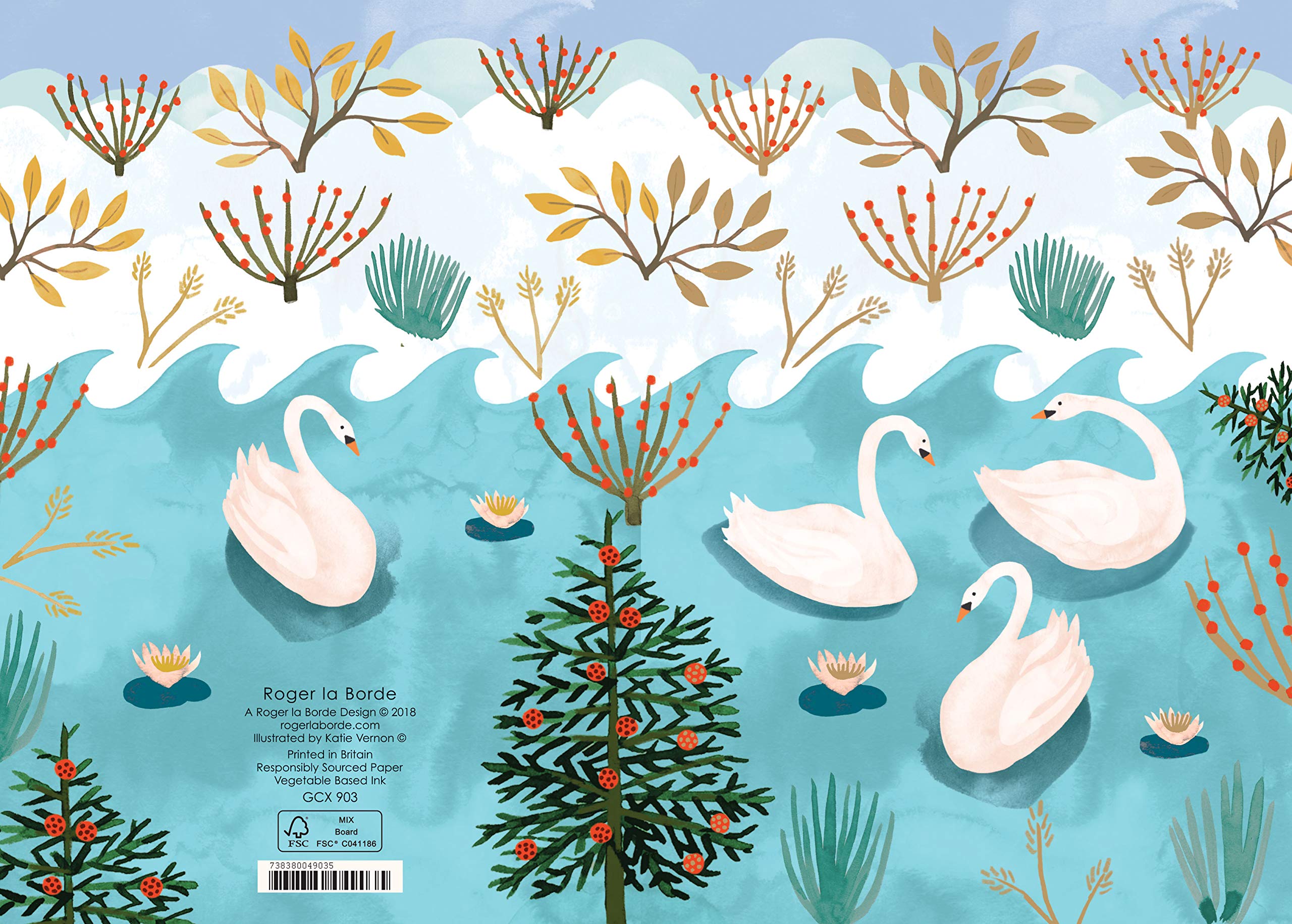 Roger La Borde Gold Three Swans A Swimming Christmas Card Foil 170 X 120 Mm