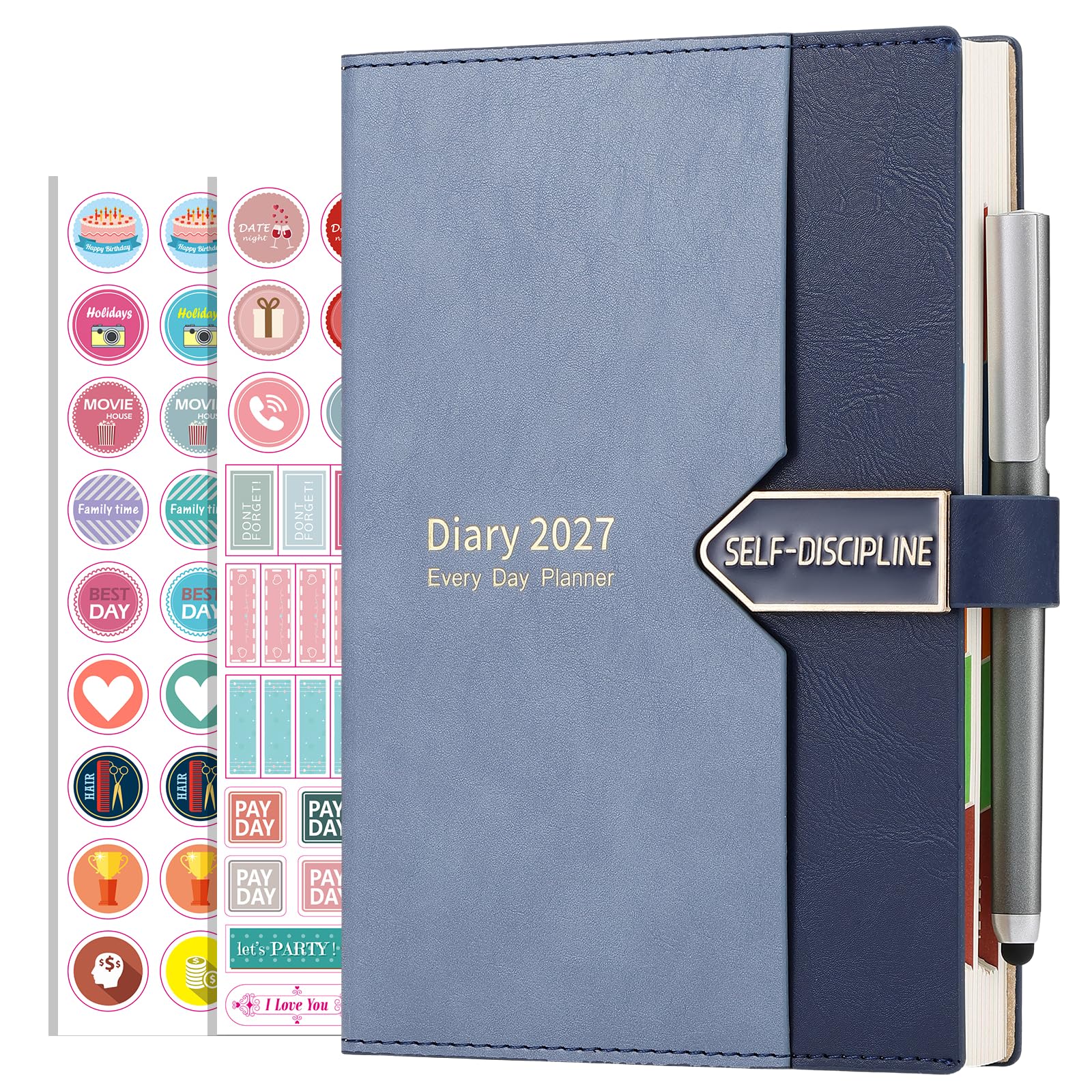 Mljtoyo Diary 2027 A5 Page a Day, Hardcover Full Year Planner,Blue