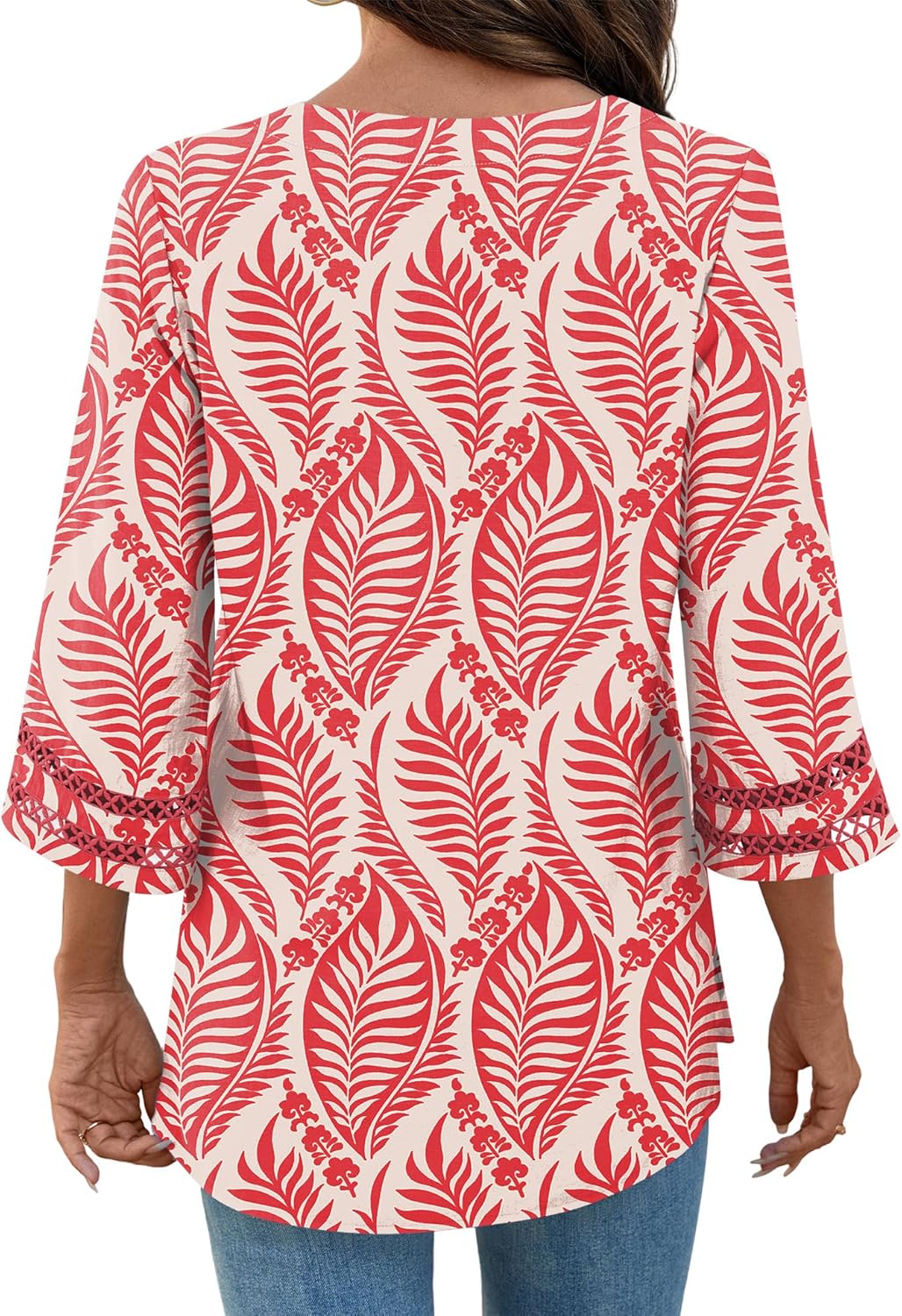 Lomon Womens 3/4 Sleeve V Neck Bohemian Blouses Casual Loose Fit Tunic Tops Vacation Clothes - Image 3